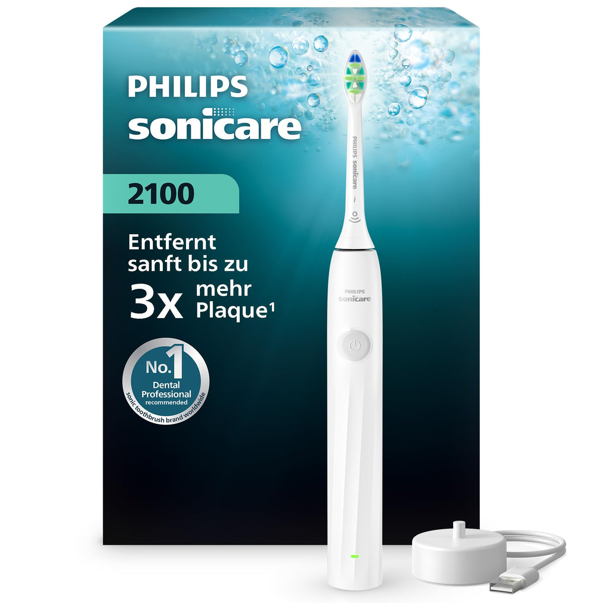 Philips Sonicare Series 2100 Periuță de dinți electrică – Periuță sonică cu două niveluri de intensitate, funcție EasyStart, SmarTimer, autonomie a bateriei de 14 zile, Alb, model HX4021/01, [Nou]