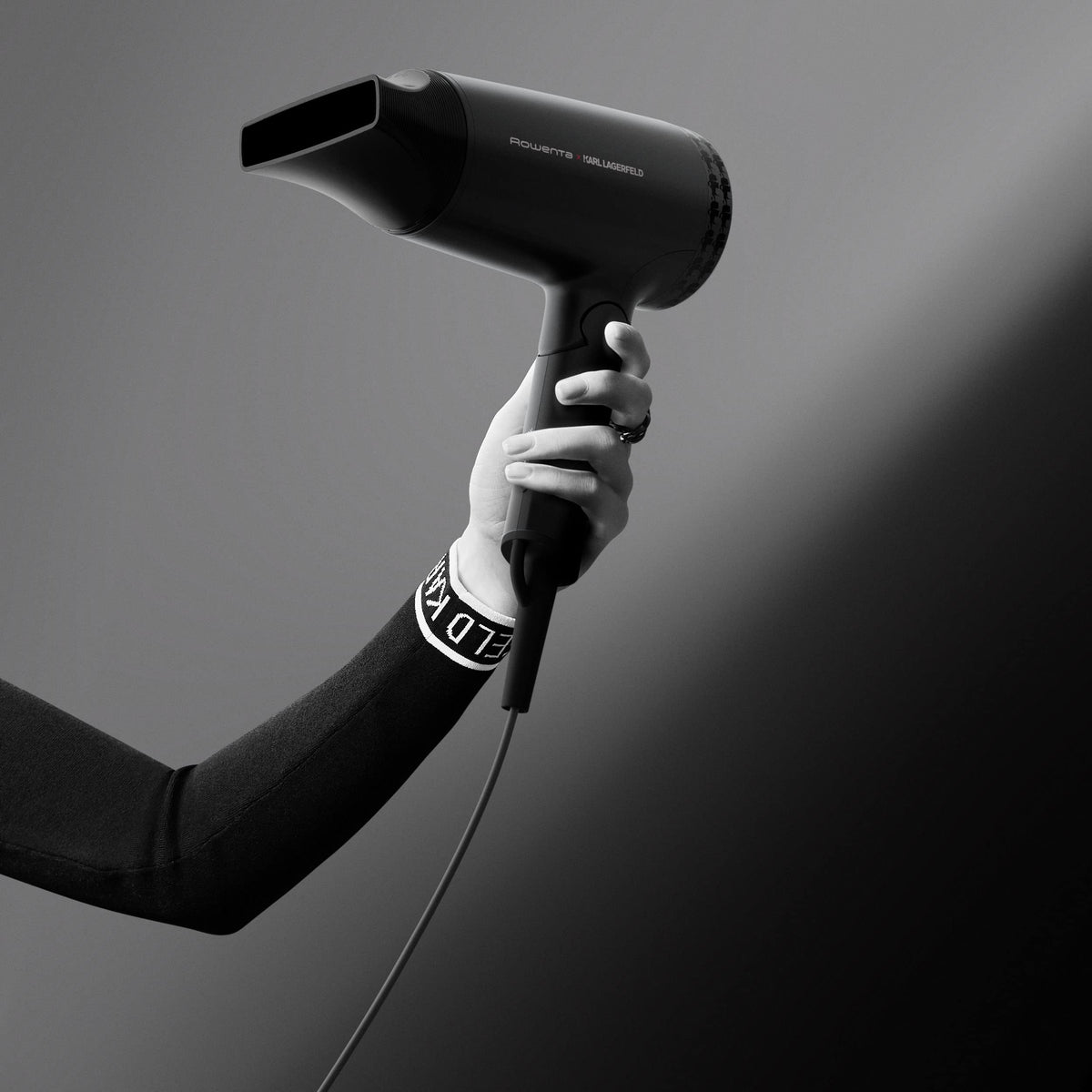Rowenta x Karl Lagerfeld CV184L Express Style Hair Dryer | compact and powerful | foldable design | travel-friendly | ultra-lightweight | shine booster | individual settings | Black - CV184LF0