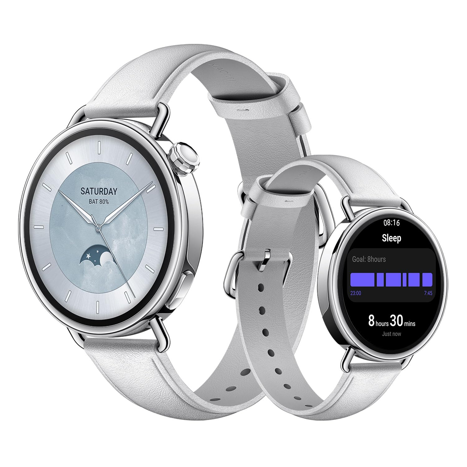 XIAOMI Watch S4 41mm Smartwatch - Stainless Steel Case, Ultralight, 150+ Sports Modes, Precise Menstrual Cycle Prediction, Safety Emergency Call Function, Leather Strap (White) - M2502W1