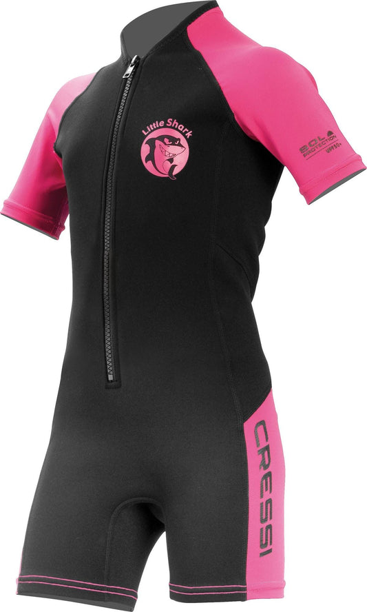 Cressi Shorty 2mm children's wetsuit - children's swimming suit with UV, cold protection, jellyfish protection - girls & boys swimming suit - black/pink - 9/10 years - DG003106