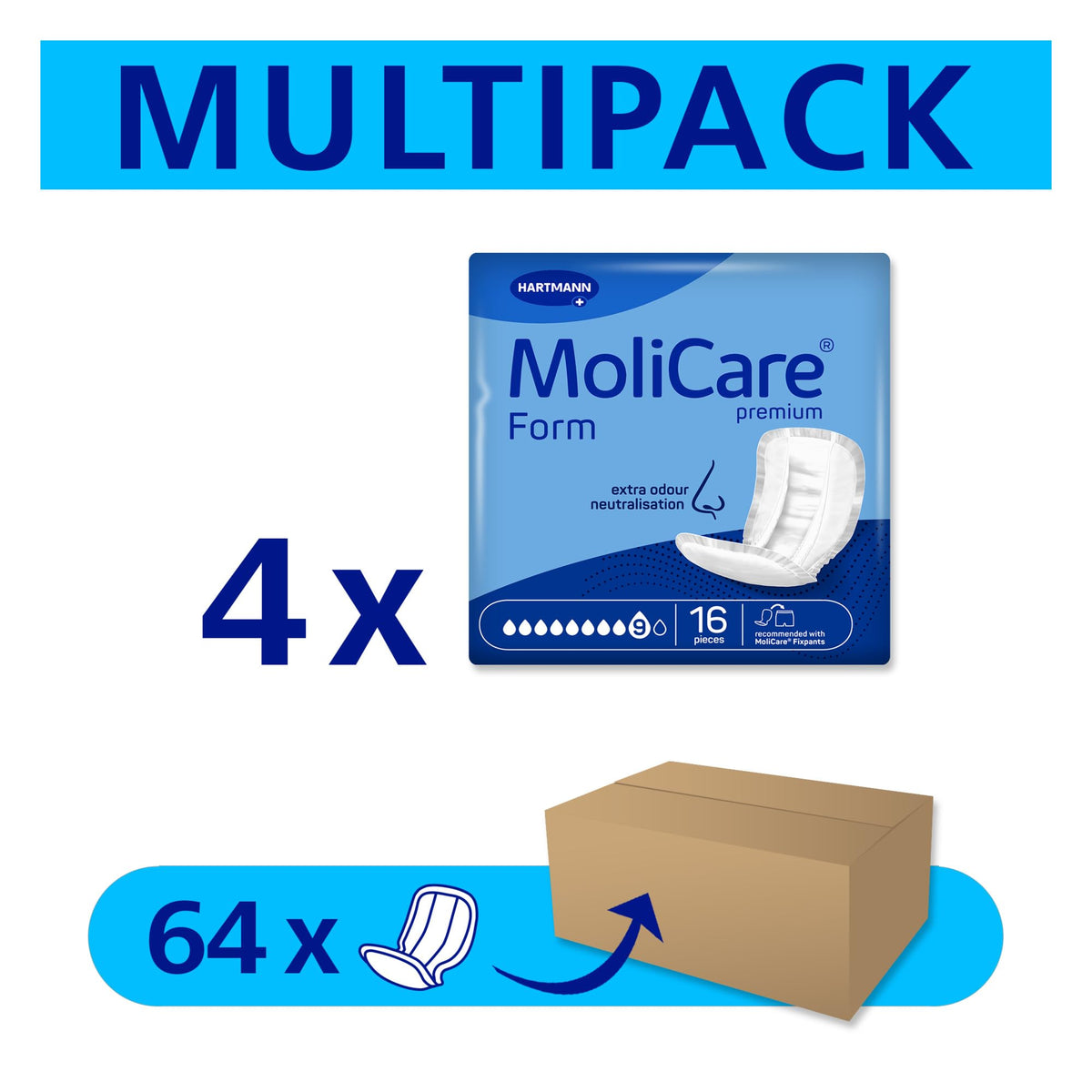 MoliCare premium Form 9 picături absorbante pentru incontinență | 4 x 16 buc - 1684090M