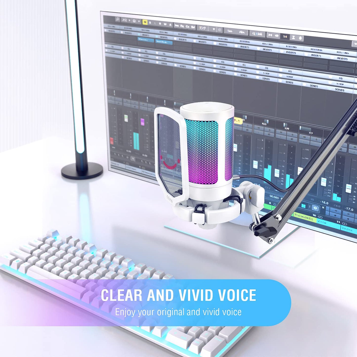 FIFINE Gaming Microphone PC, USB Microphone for PS4 PS5 Mac, with Microphone Stand, Mute Button, Pop Filter, Shock Mount, for Streaming Podcast Studio - 822666