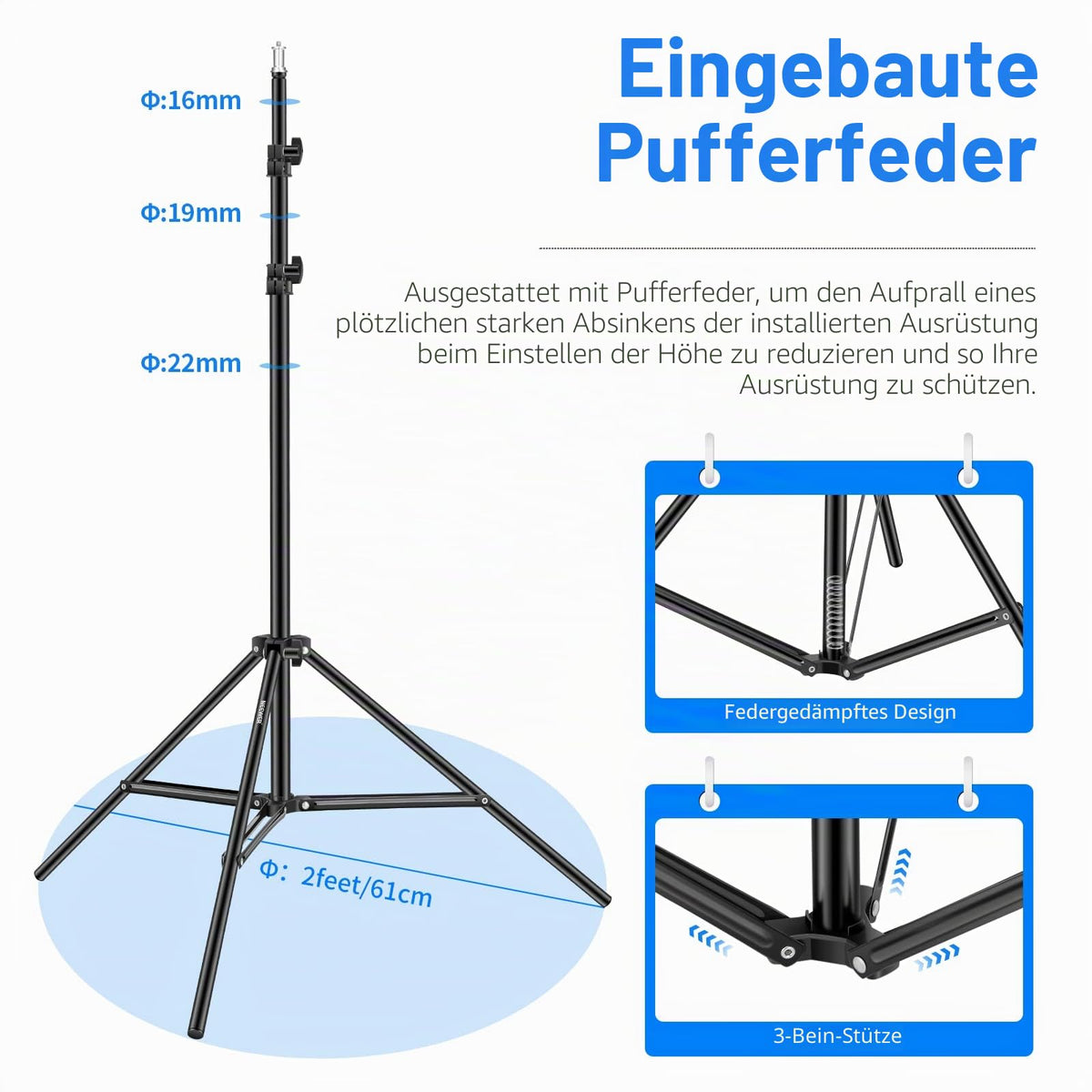 NEEWER 6.23ft/190cm Light Stand made of Aluminum (2 Pack) - 190cm/2