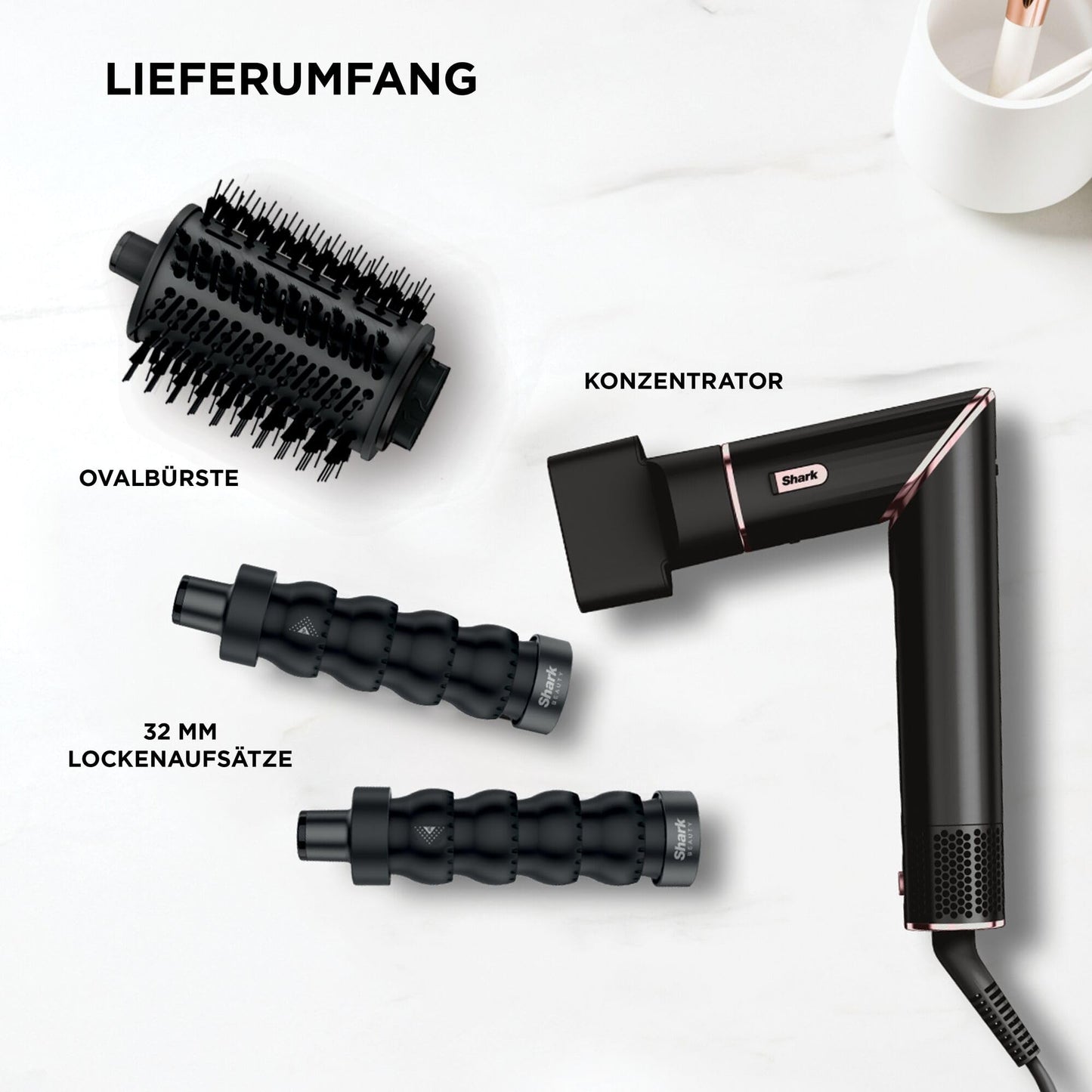 Shark FlexStyle 3-in-1 Air Styler & Hair Dryer, Auto Wrap Curl Attachment, Oval Brush, Concentrator, No Heat Damage, Black/Rose Gold, HD426EU