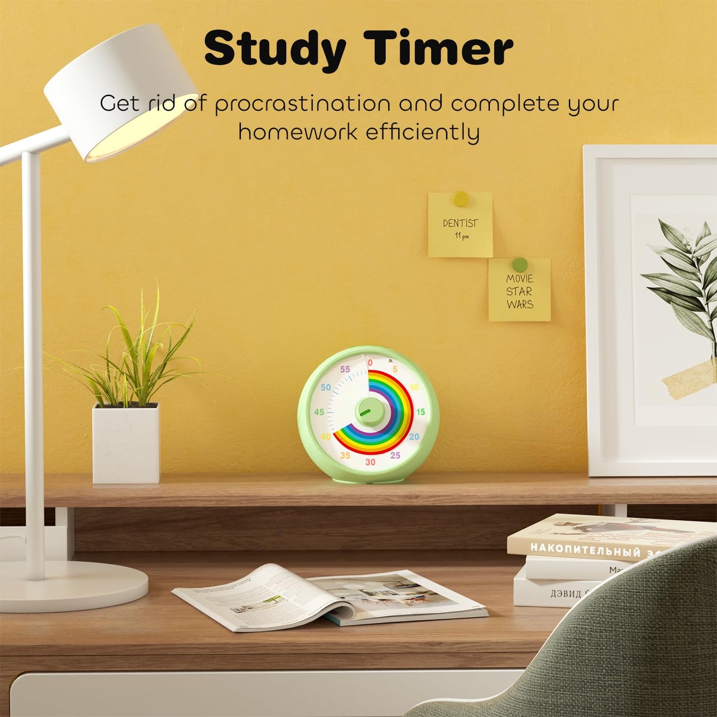 Visual Timer for Kids, 60 Minute Countdown for Classroom Office Kitchen, Desk Timer Kids Time Management Tools with Quiet Operation, Tomato Time Tool Rainbow Pattern - ML6300