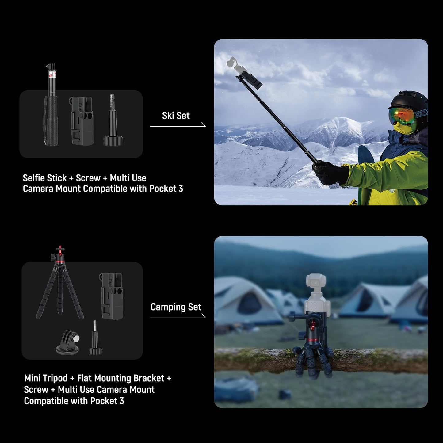 NEEWER Basics 16 in 1 Accessory Set Compatible with DJI OSMO Pocket 3, Mini Tripod Selfie Stick Chest Strap Magnetic Neck Attachment Extension Adapter Mountaineering Cycling Dual Cam Vlog, GP-52 - 10105863