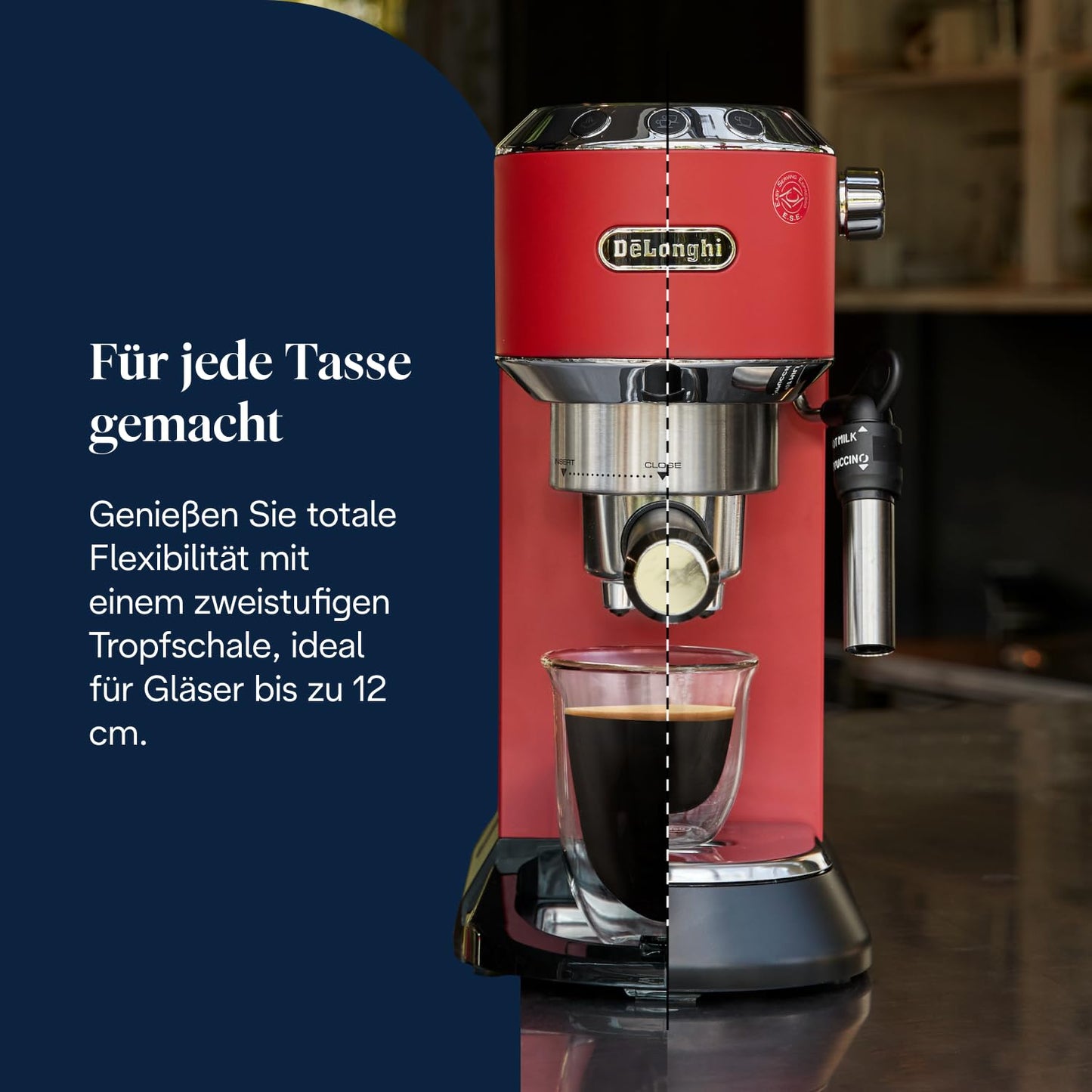 De'Longhi Dedica Style - Perfetto compact portafilter machine espresso machine with buttons, manual milk frother for espresso and cappuccino, ESE pad suitable, 15cm wide, red (EC685.R) - 0132106169