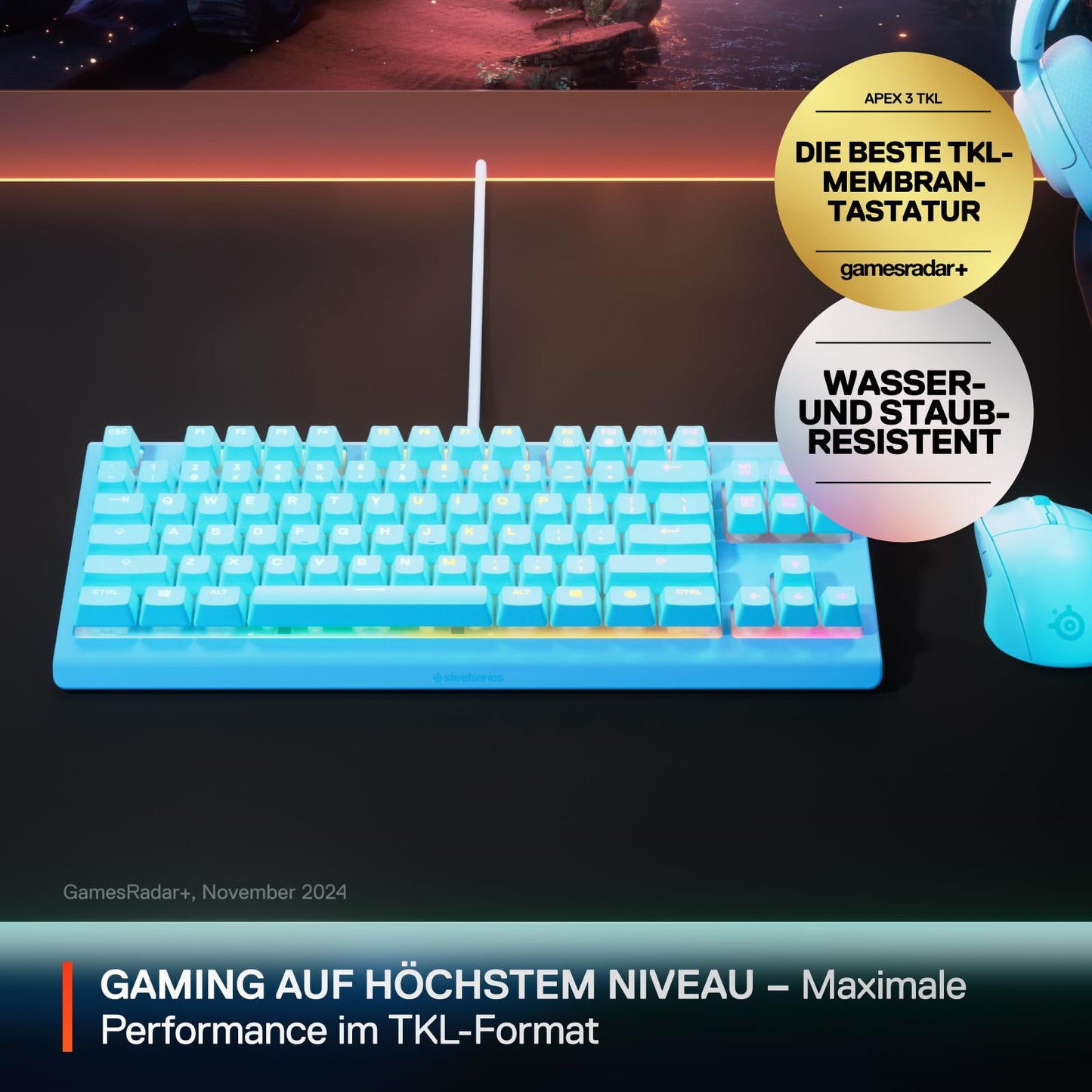 SteelSeries Apex 3 TKL Aqua RGB Gaming Keyboard - 64934