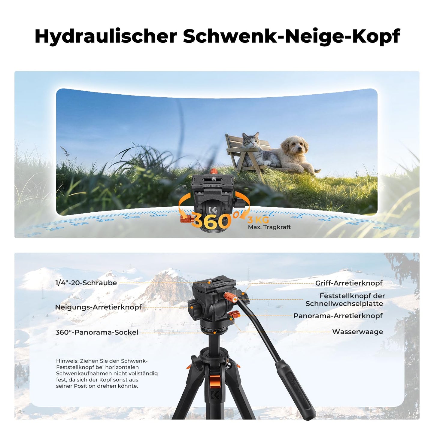 K&F CONCEPT tripod camera with fluid head, gentle pan/tilt for DSLR, mirrorless cameras and camcorders, 230cm aluminum tripod with 90 degree center column, for live streaming, vlogging and spotting scopes - KF09.172