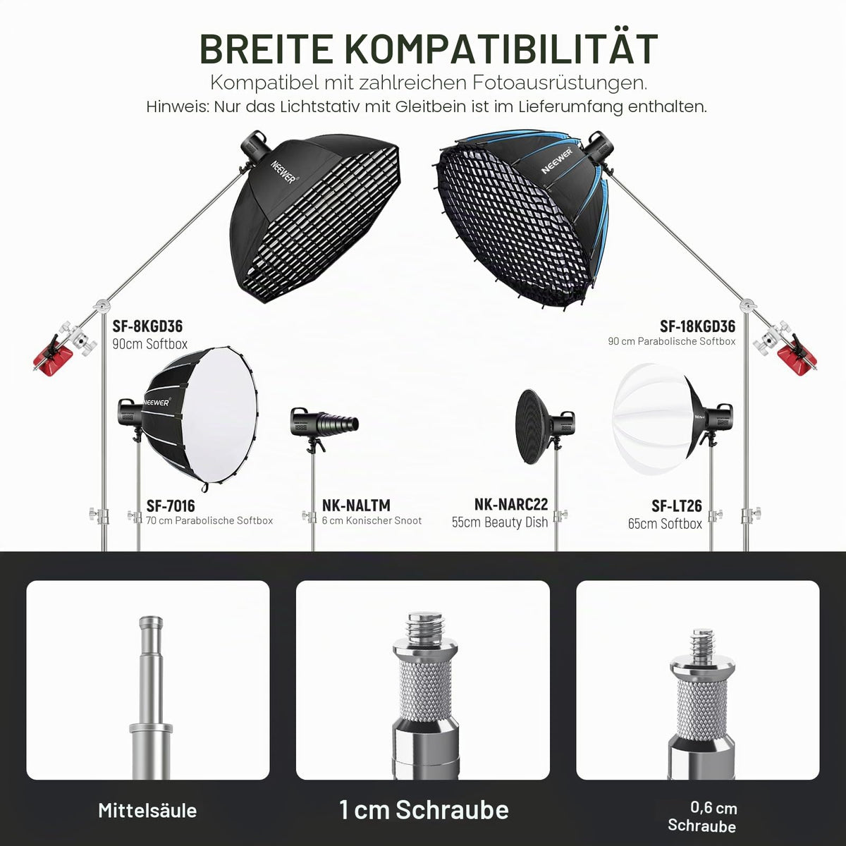 Suport NEEWER C cu braț cu braț Pro 100% oțel inoxidabil, max 10,8 ft/330 cm - SC320AC