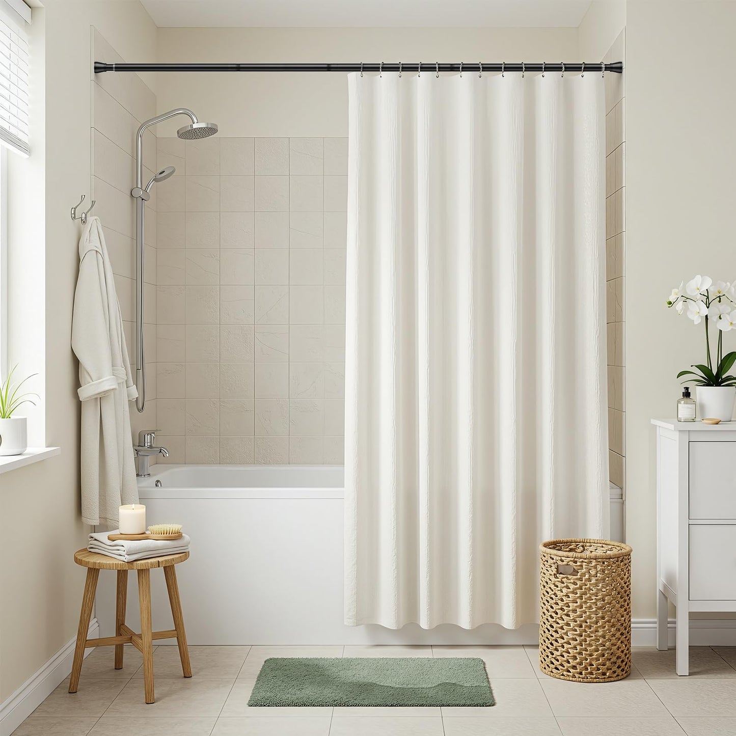ZipGlo shower curtain rod 115-195cm extendable shower curtain rod for bathroom, window, wardrobe, no drilling, black, 1 piece, diameter 22 mm - 110-190CM