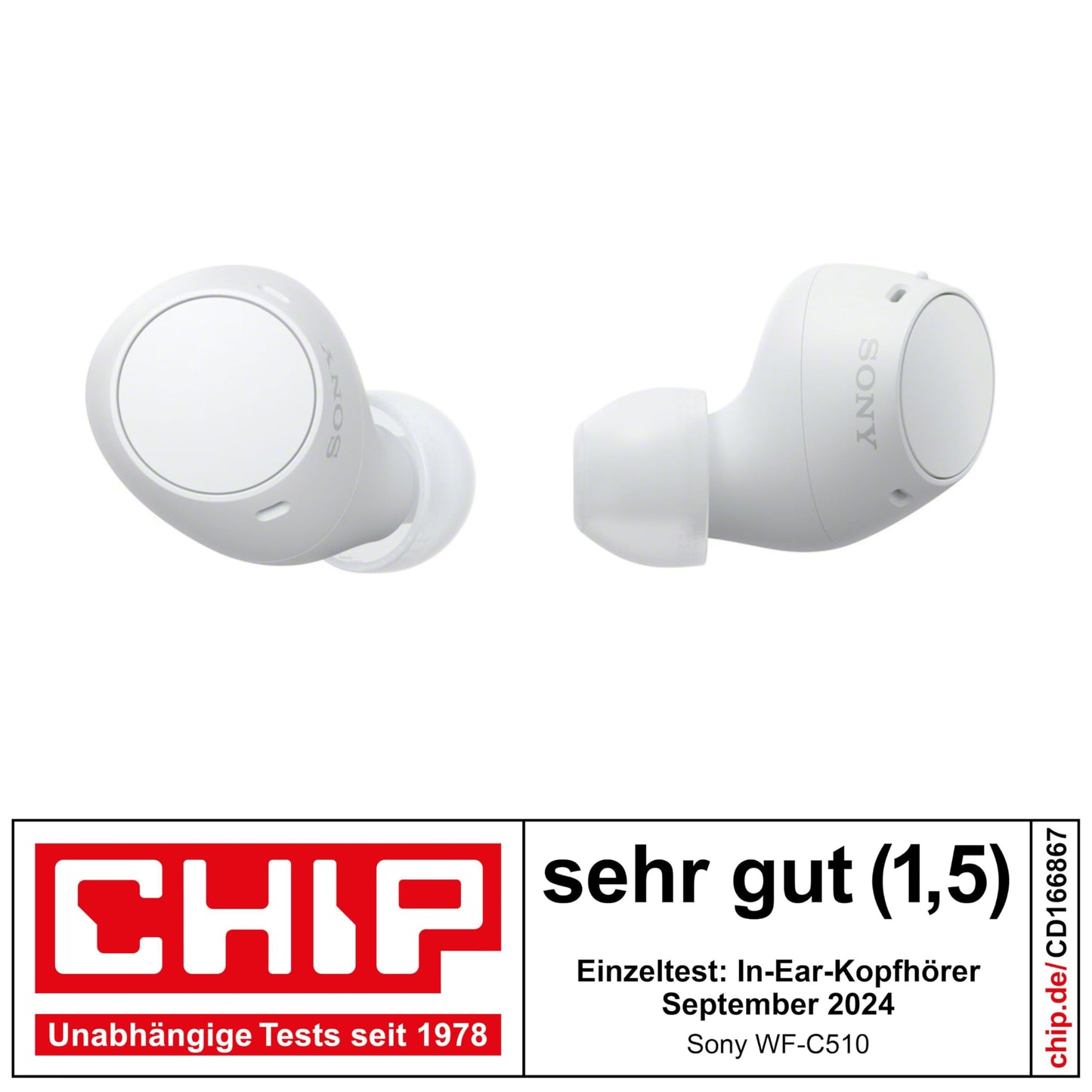 Sony WF-C510 Truly Wireless Headphones - Small, lightweight Bluetooth in-ear headphones with multipoint connection, ambient sound, IPX4 rating, Spotify Tap, Quick Charge, 22 HR battery, iOS & Android - white - WFC510W.CE7