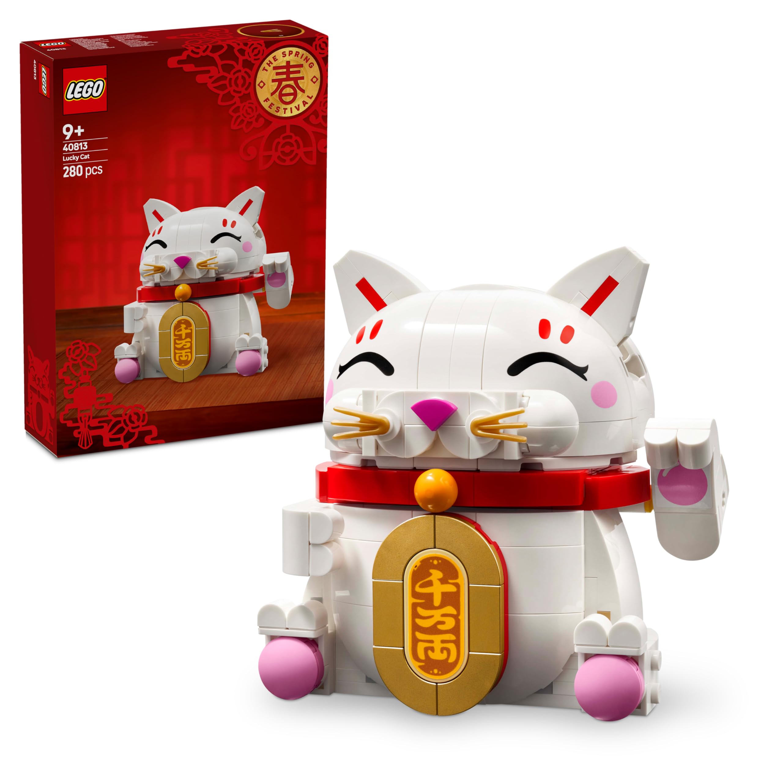 LEGO lucky cat - building set for adults - model building with animal figure with waving paw and gold coin - cat figure for building - DIY decoration set - creative gift for children and adults - 40813