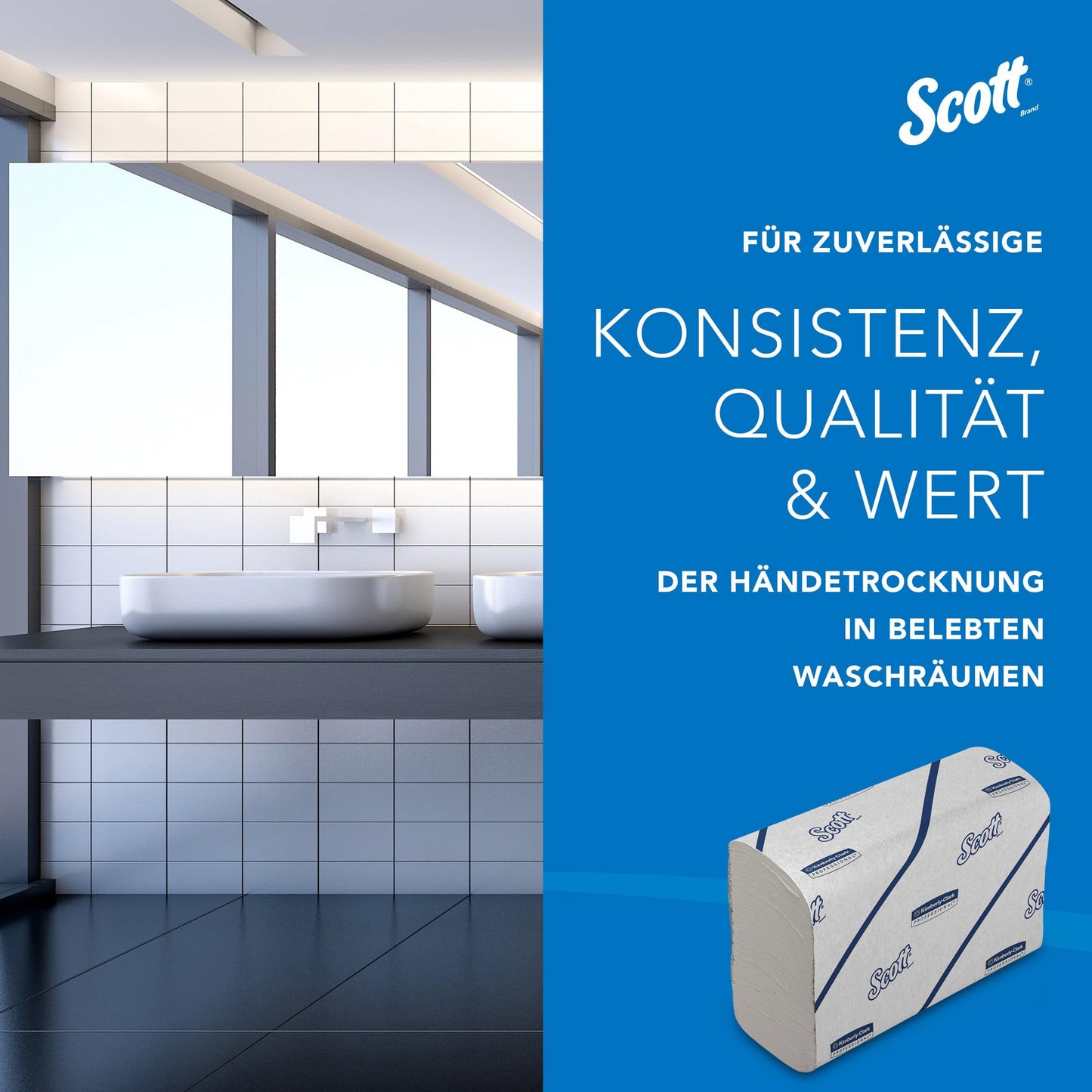Scott Essential paper towels, 2-ply white narrowfold towel paper, made from FSC-certified paper, 12x 220 paper towels (2,640 in total), item no. 6603