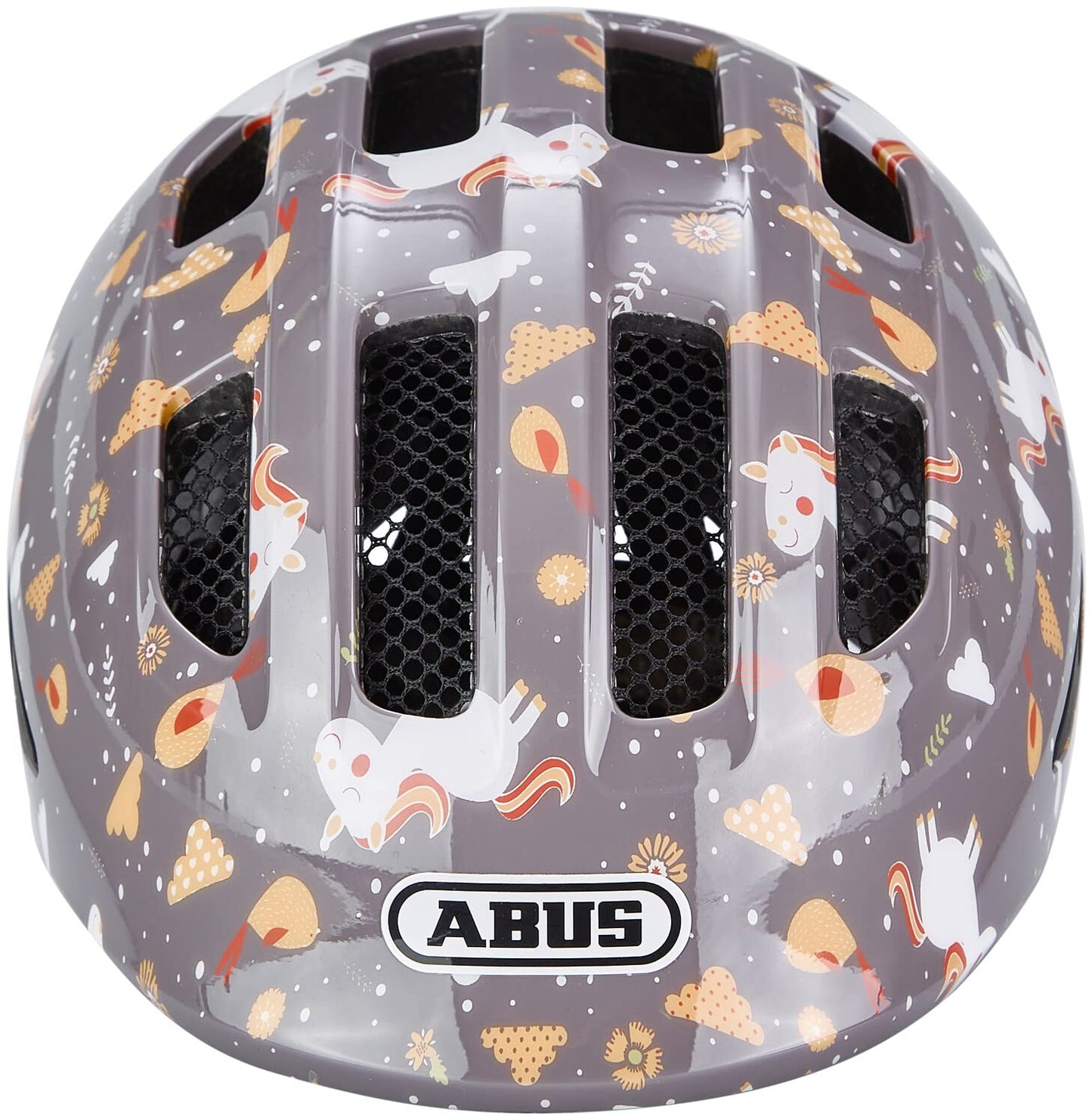 ABUS children's helmet Smiley 3.0 - bicycle helmet with a deep fit, child-friendly designs & space for a braid - for girls and boys - gray with horse pattern, size S - 67252