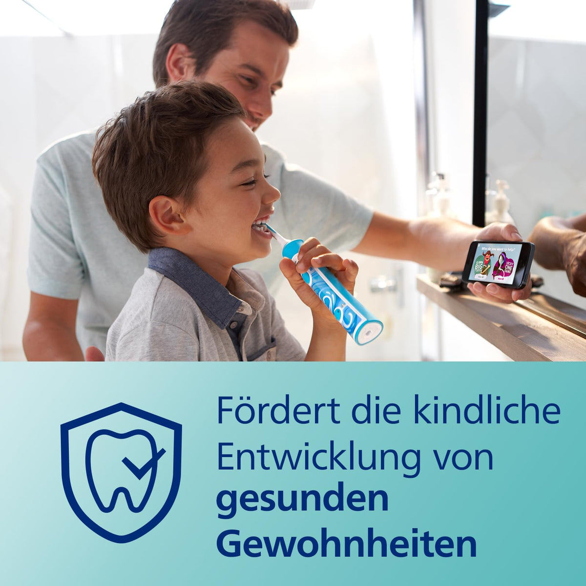 Philips Sonicare For Kids, periuță de dinți electrică cu tehnologie sonică, cu aplicație, pentru copii de la 3 ani, dotată cu SmarTimer și QuadPacer pentru o curățare temeinică, Turcoaz, model HX6322/04