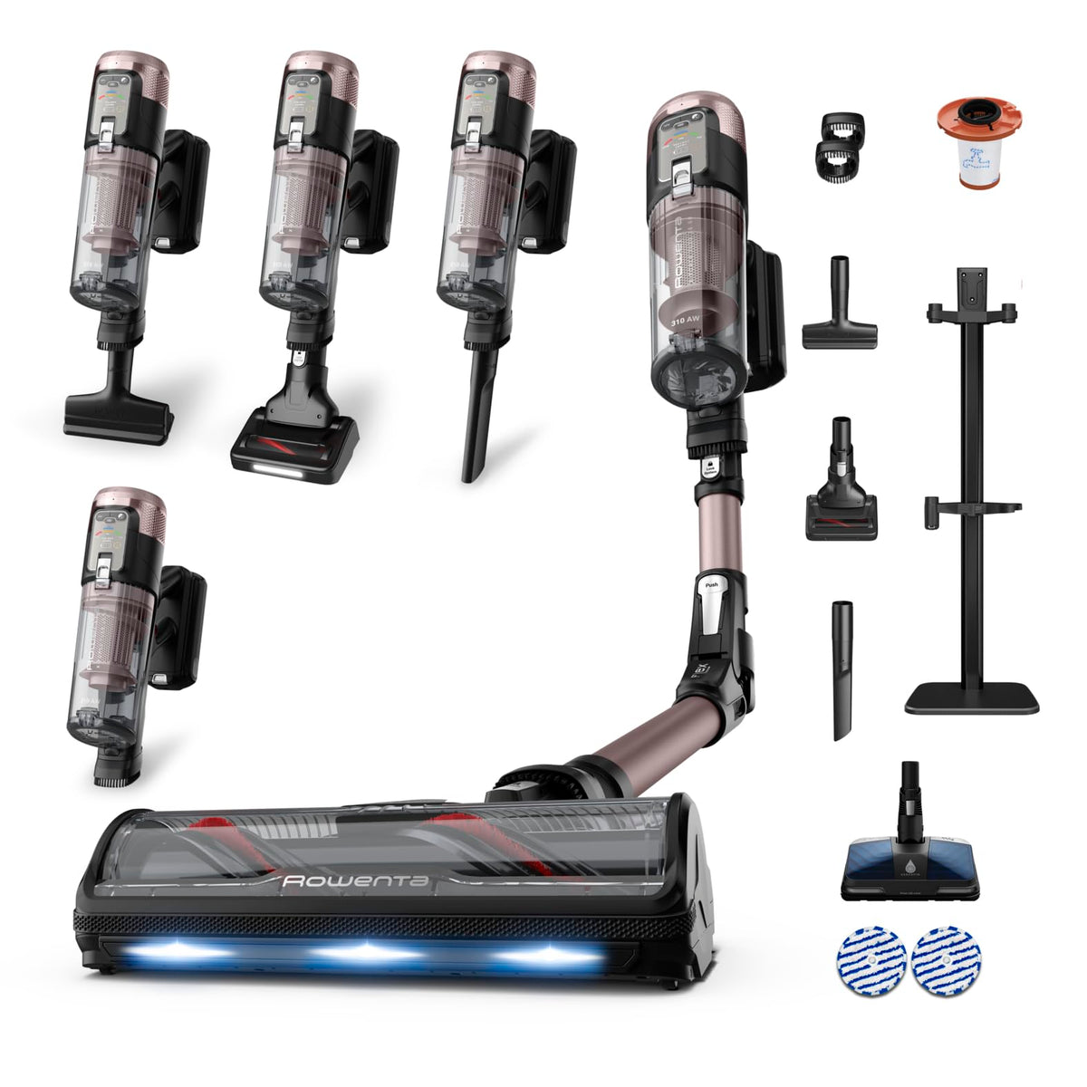 Rowenta X-Force Flex 16.60 cordless vacuum cleaner, extreme suction power, 315 Air Watt, optimal results on all floors, LED lighting, 2 hours runtime, flex joint, including accessories, RH9CD9E0