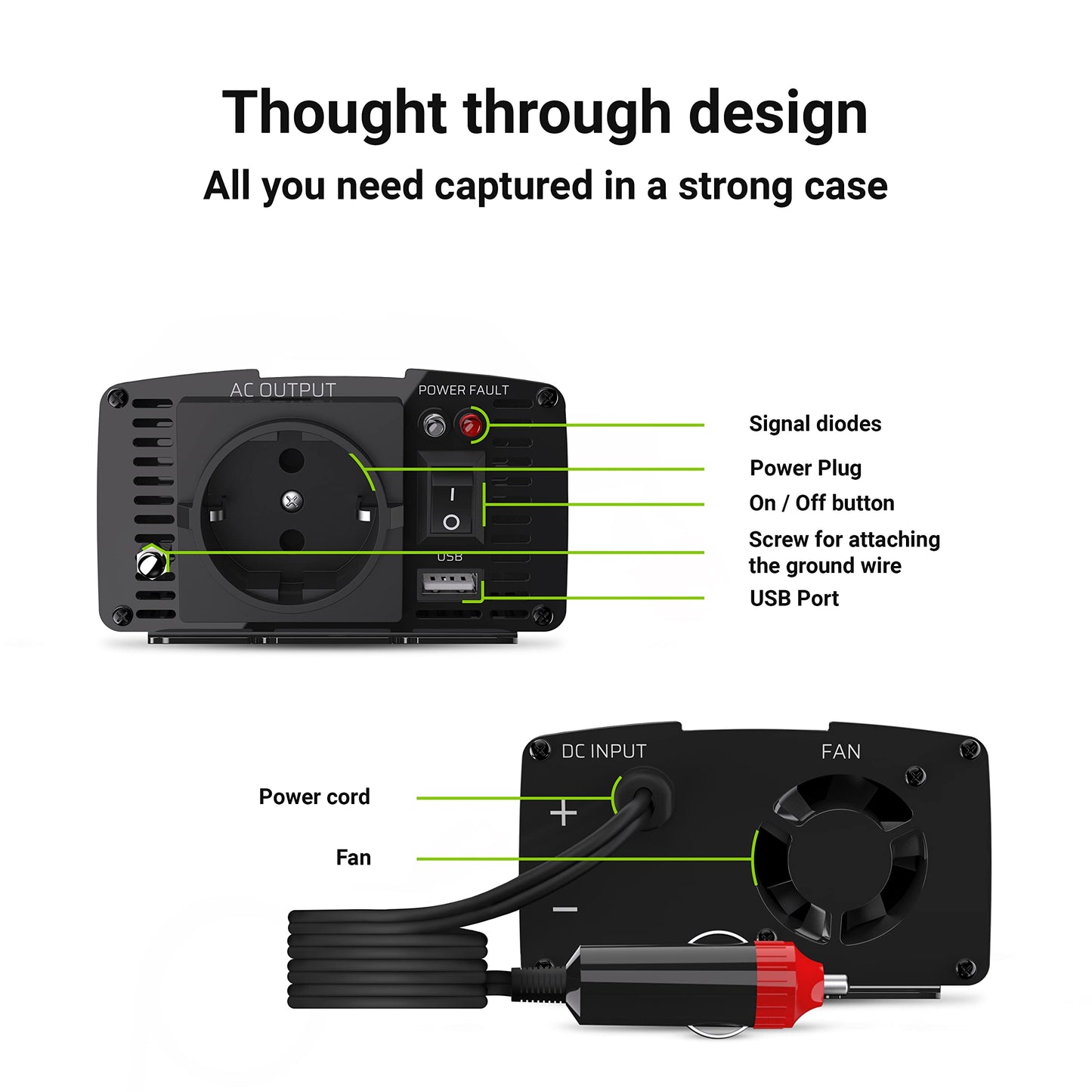 Green Cell® 150W/300W 12V to 230V Sine Wave Volt Car Voltage Converter Inverter Power Solar Inverter DC AC Converter Current Converter Caravan Car Modified Sine Cigarette Lighter Socket