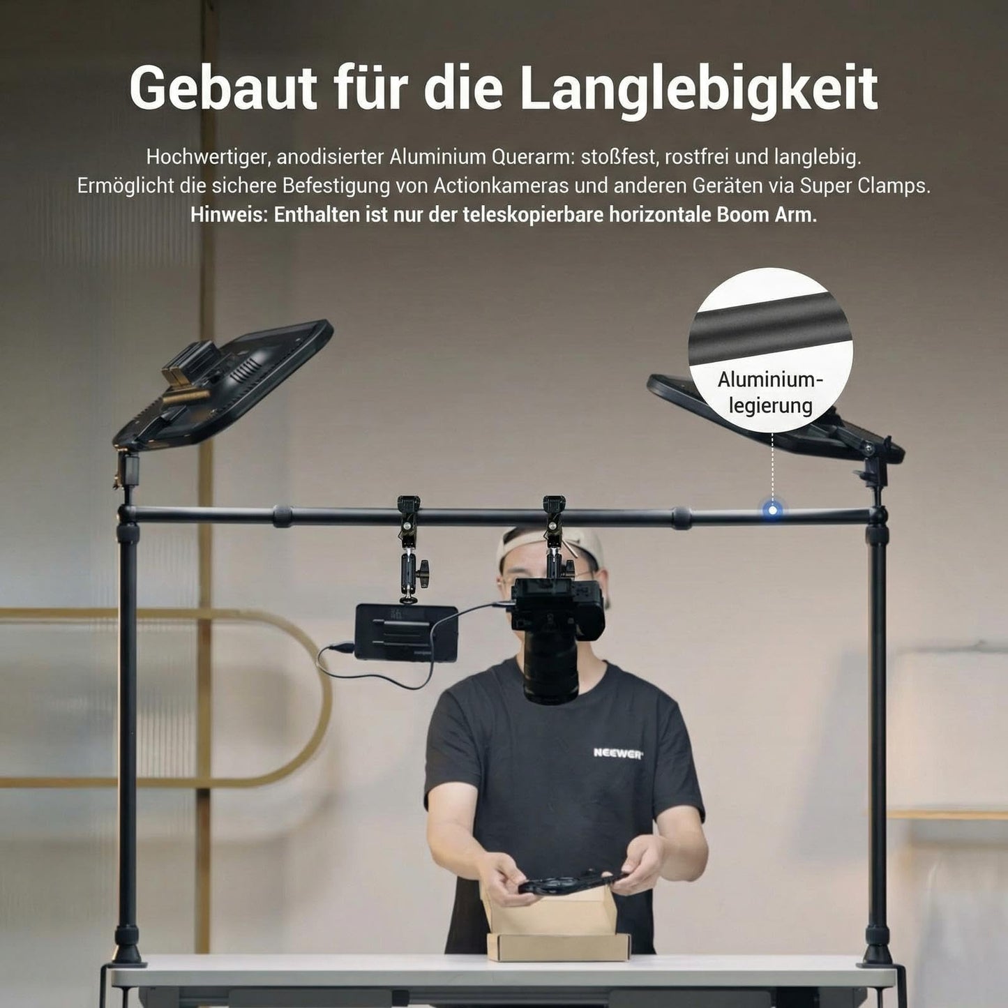 NEEWER 85-150cm Horizontal Boom Arm only for NEEWER NK002 NK003 Overhead Table Camera Mount Rig Webcam Stand, Telescopic Cross Arm for Mobile Phone Holder LED Light Video Recording Streaming, NK009