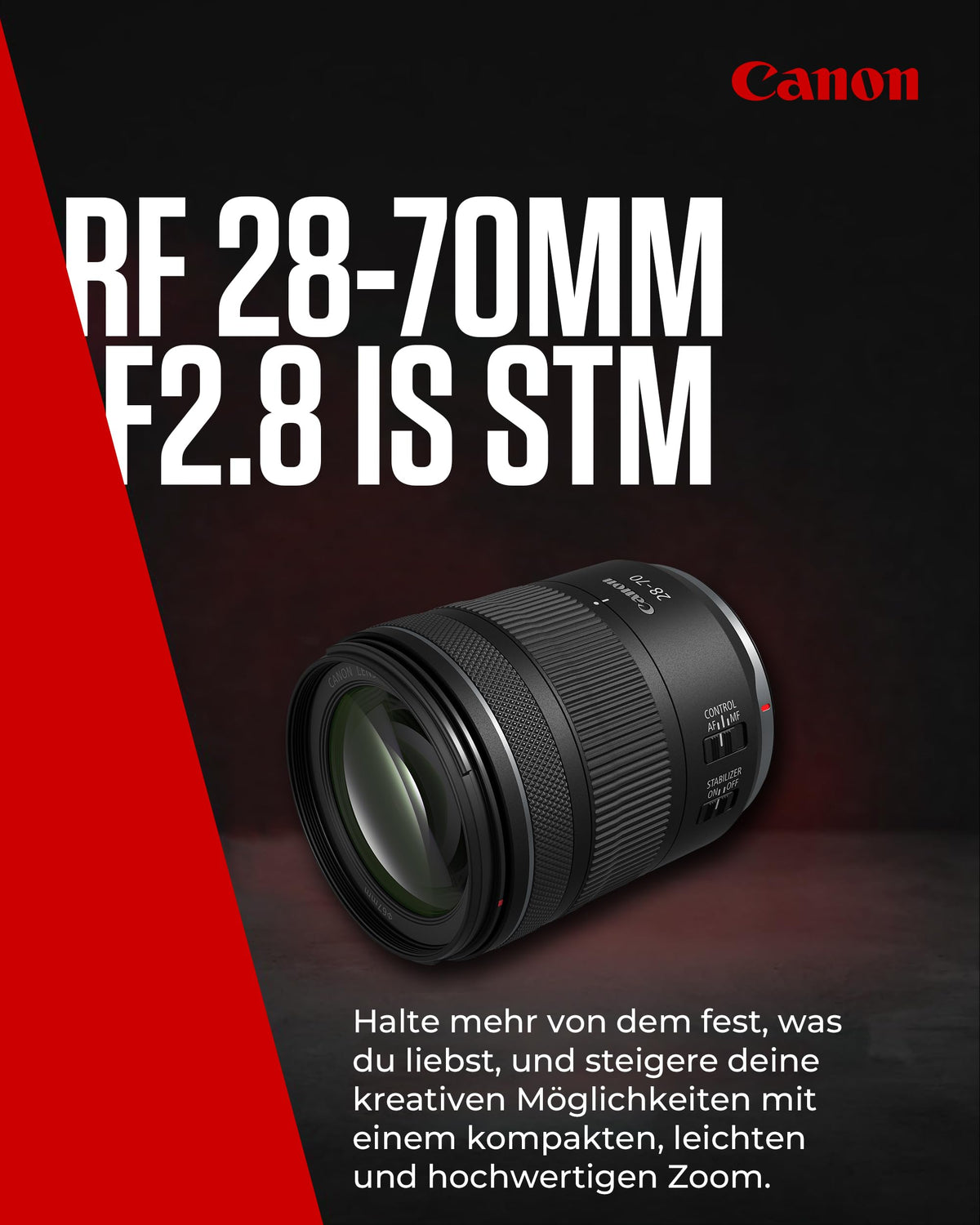 Canon RF 28-70mm F2.8 is STM standard zoom lens for EOS R cameras with 5.5-stop image stabilizer, weather protection in a compact and lightweight design - 6535C005