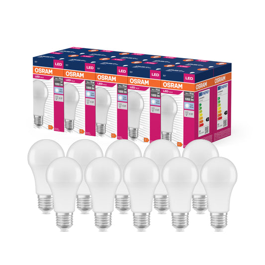 Osram LED Star Value Classic A75 LED bulb for E27 socket, bulb shape, FR, 1055 lumens, cool white (4000K), replacement for standard 75W incandescent bulbs, non-dimmable, pack of 10 - 4099854109911