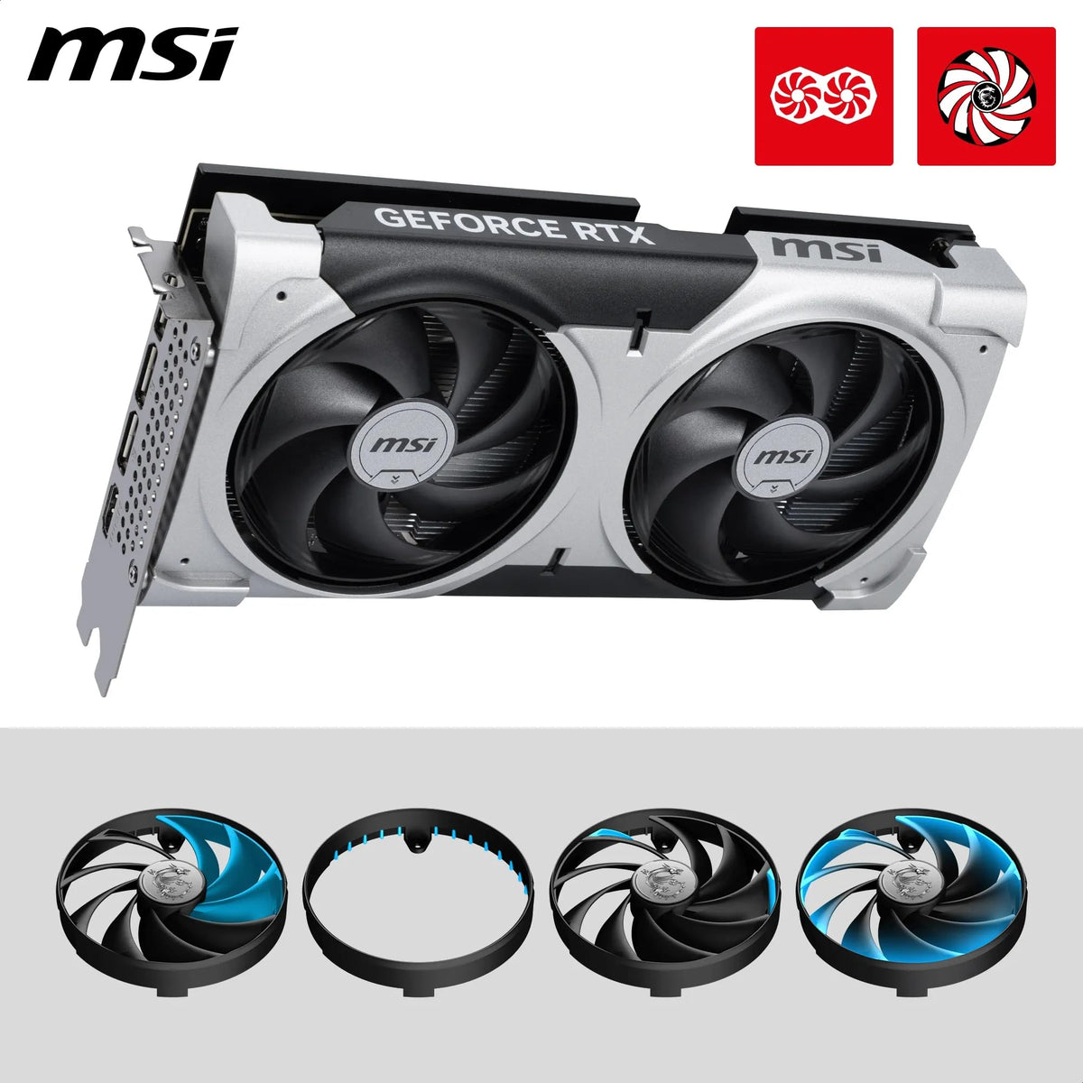 MSI GeForce RTX 5060 Ti 8G Ventus 2X OC Plus - 8GB GDDR7 (28Gbps/128-bit), PCIe 5, Boost: 2602 MHz, HDMI 2.1b, DisplayPort 2.1b, Extra Core-Pipes - V536-001R