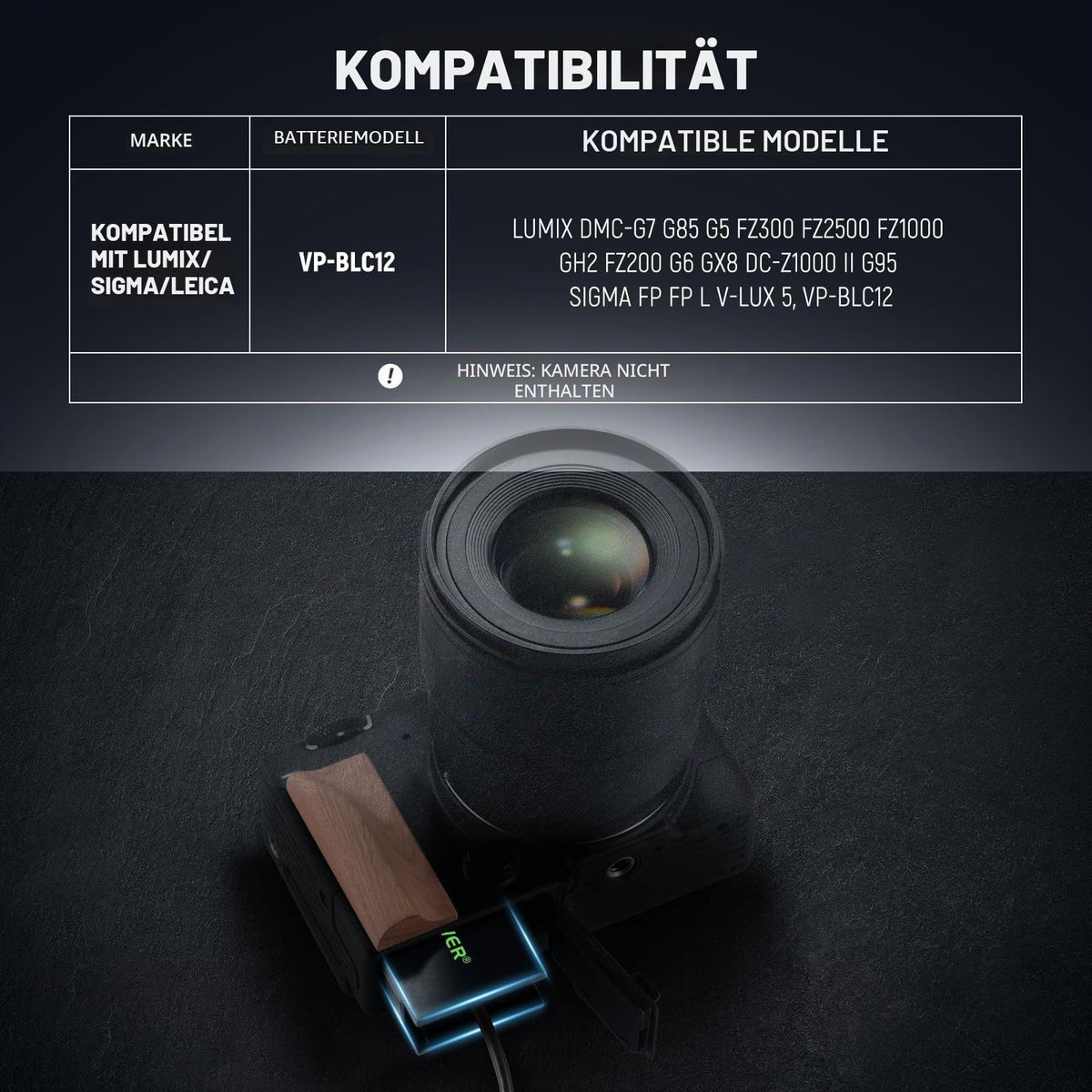 NEEWER D Tap pentru DMW-BLC12 Dummy Akku pentru baterii V Mount, compatibil cu Panasonic Lumix DMC-G7, G85, G5, FZ300, FZ2500, FZ1000, GH2, FZ200, G6, GX8, DC-Z1000 II, G95, Sigma FP, FP L, V-LUX 5, VP-BLC12