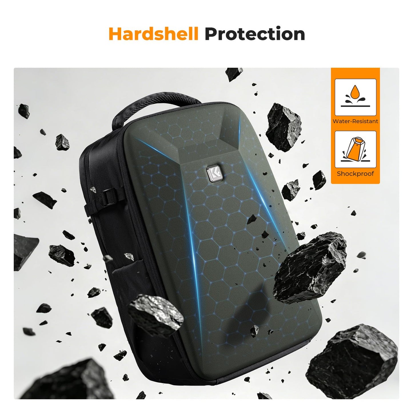 K&F CONCEPT camera backpack photo backpack with hard shell camera bag with 15.6 inch laptop compartment and rain cover, backpack for drones - KF13.134V9