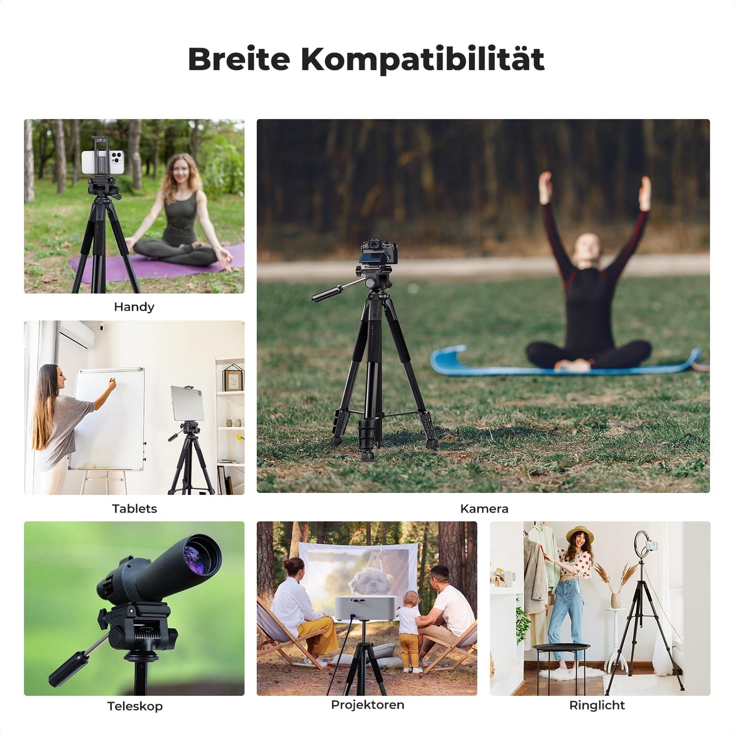 K&F CONCEPT Black Aluminum Camera Tripod S254A3+BV01, Lightweight Tripod with Bag, 172cm Mobile Phone Tripod, for Canon Nikon Sony Camera/DSLR/Camcorder/Smartphone, Travel Tripod with Mobile Phone Tablet Holder