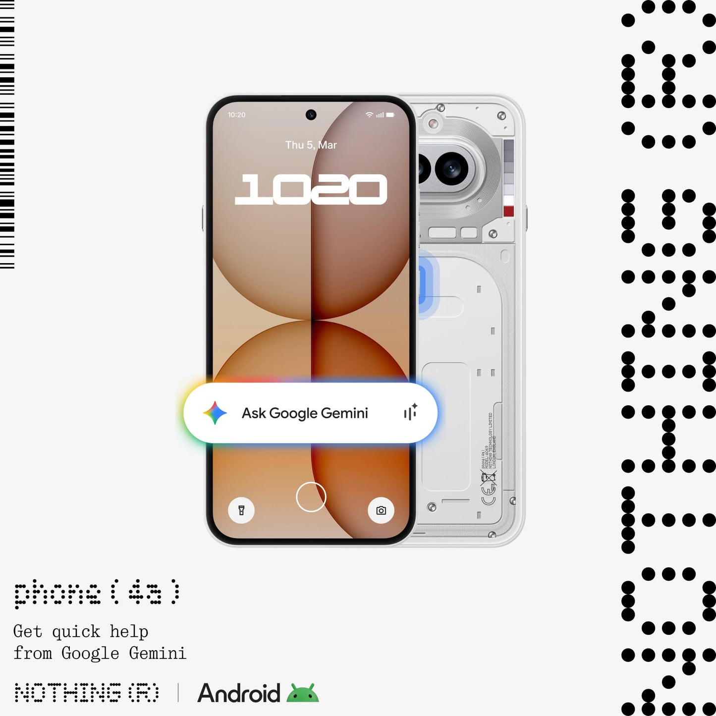 Nothing Phone (4a) - 50 MP triple camera, up to 70x ultra zoom, transparent smartphone, long battery, 50W fast charging, 120Hz AMOLED, Glyph Bar, 8GB+256GB - white - A069