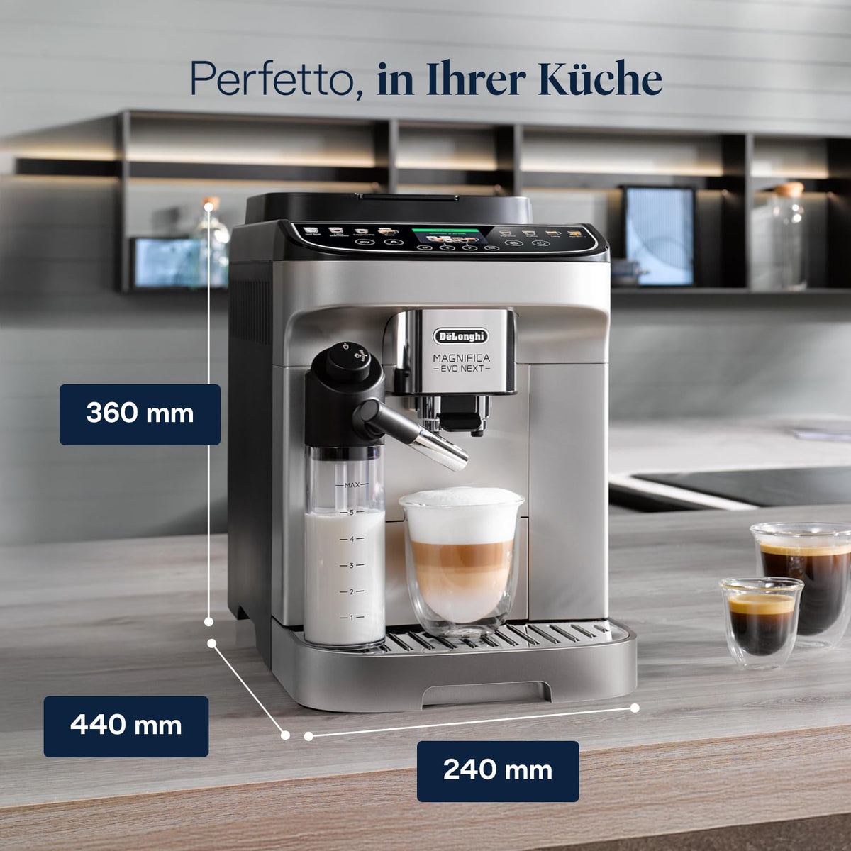 De’Longhi Magnifica Evo Next - Automat de cafea perfect cu spumator de lapte LatteCrema, 13 băuturi cu o singură atingere, mașină de cafea și cappuccino, display tactil colorat, Titan (ECAM312.80.SB)