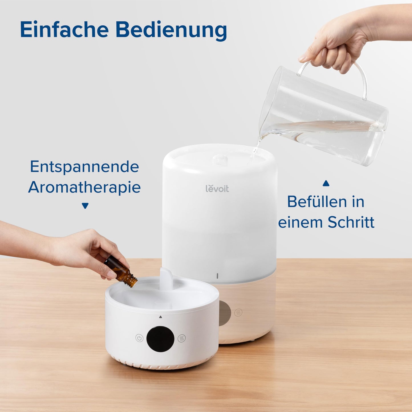Levoit Smart Humidifier Bedroom, 20dB Quiet, Top-Fill Humidifier for Baby, Humidity Sensor, Room Humidifier with 360° Rotating Nozzle for Children's Room, Plants, 3 L, Cream White - LUH-D302S-WDE