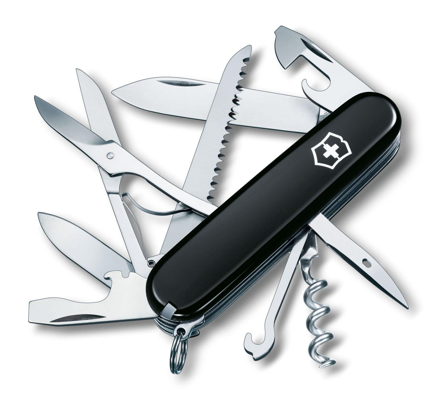 Victorinox Swiss Army Knife Huntsman, Multitool, Swiss Army Knife with 15 functions, blade, corkscrew, can opener, folding box, black - 1.3713.3