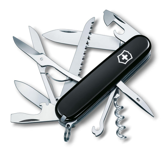 Victorinox Swiss Army Knife Huntsman, Multitool, Swiss Army Knife with 15 functions, blade, corkscrew, can opener, folding box, black - 1.3713.3