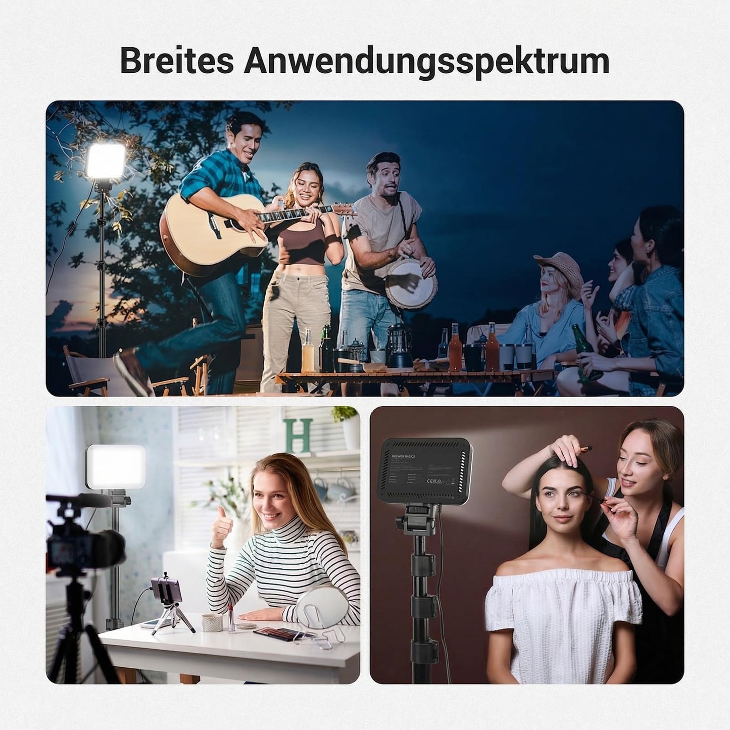 NEEWER Basics 2 Pack LED Video Light Panel Light Set, 6.2" Dimmable Portable Studio Light with 53" Tripod, 3200K-5600K/CRI95+ 810 Lux for Photography, Video Recording, Streaming and Podcasts, BP132 - BP132（2