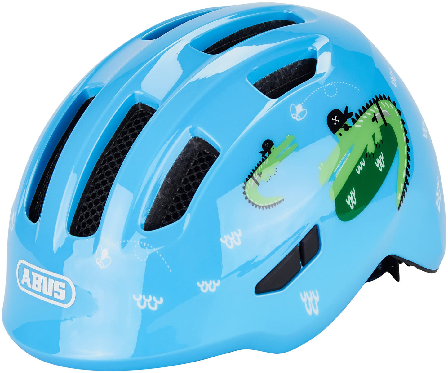 ABUS Children's Helmet Smiley 3.0 - Bicycle Helmet with Deep Fit, Child-Friendly Designs & Space for a Braid - for Girls and Boys - Light Blue with Crocodile Pattern, Size S, S (45-50 cm) - 67263