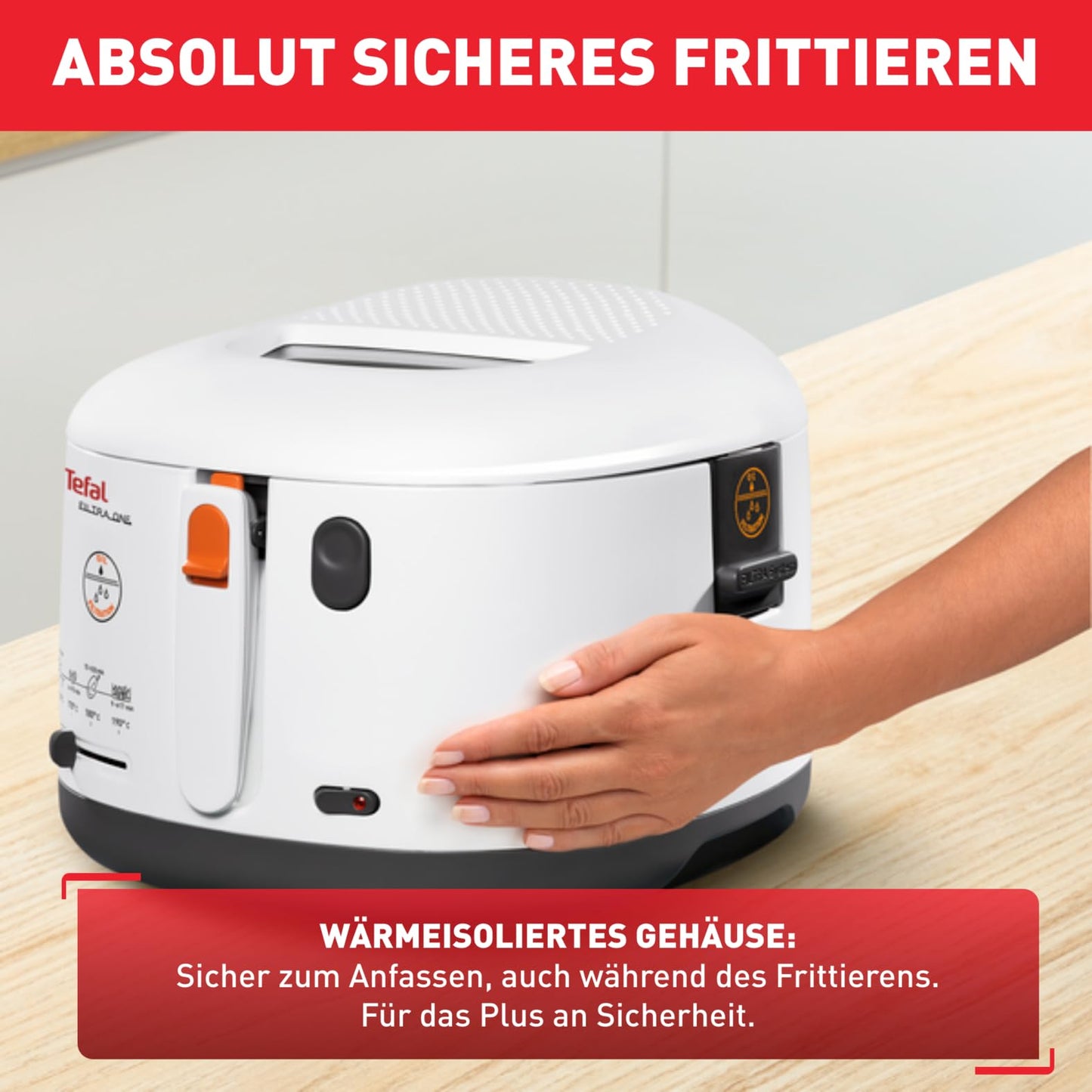 Tefal Fritteuse mit Ölfilter geruchsarm, wärmeisoliert sicher zum Anfassen, kompakt einklappbare Griffe, 150-190°C einstellbar, spülmaschinenfest, für Pommes Nuggets Snacks, antihaftbeschichtet - FF1631