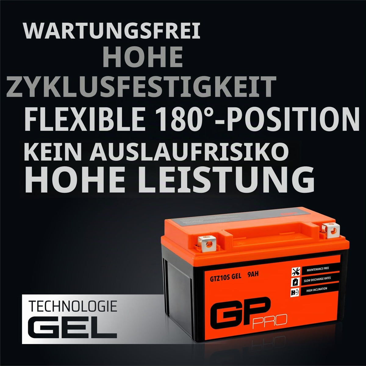 GP-PRO Gel Battery GTZ10S 12 V 9 Ah 190 A Motorcycle Battery - GP-004