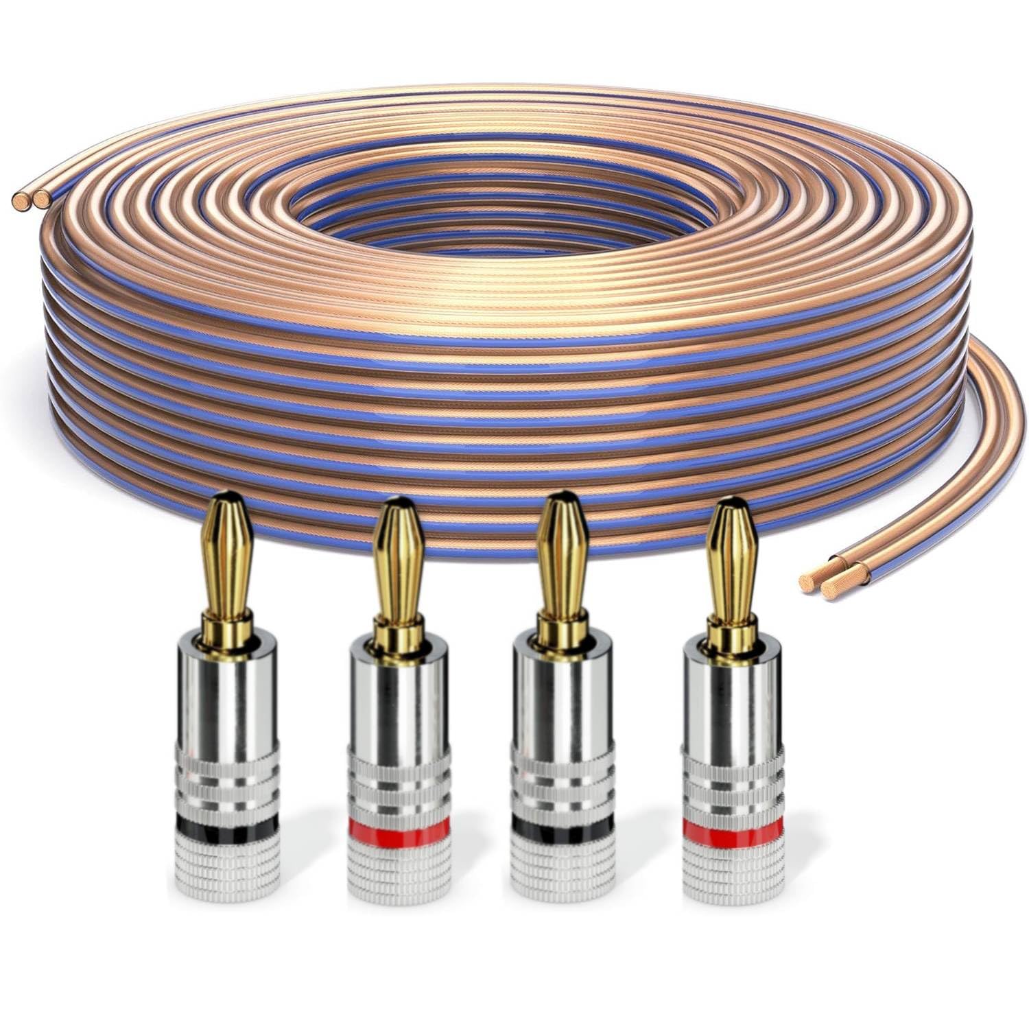 PureLink speaker cable OFC 2x4.00mm² (0.10mm), 20.0m, transparent with blue characteristic, set with 4 banana plugs - SE-SP020-020-B04