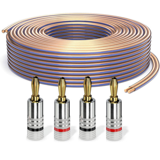 PureLink speaker cable OFC 2x4.00mm² (0.10mm), 20.0m, transparent with blue characteristic, set with 4 banana plugs - SE-SP020-020-B04