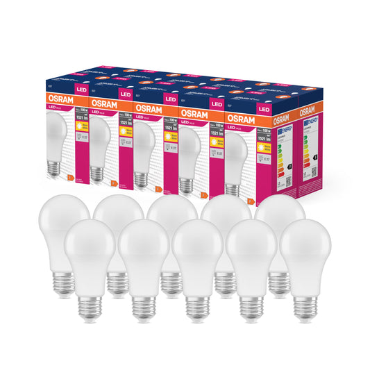 Osram LED Star Value Classic A100 LED bulb for E27 socket, bulb shape, FR, 1521 lumens, warm white (2700K), replacement for traditional 100W incandescent bulbs, non-dimmable, pack of 10 - 4099854109966