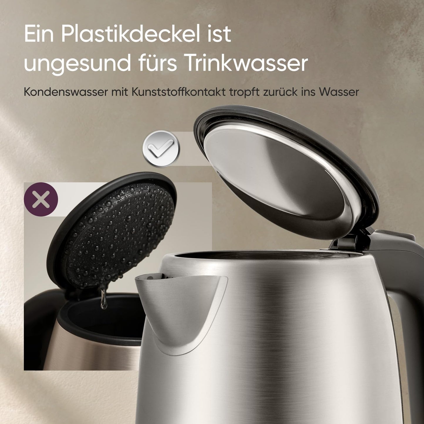COSORI kettle stainless steel with 1.7 L | 2200W | No plastic contact | LED lighting | 360° rotating base | Large opening | Dry boil protection | Strix Technology | Silver-black - CEK-S152-VEU