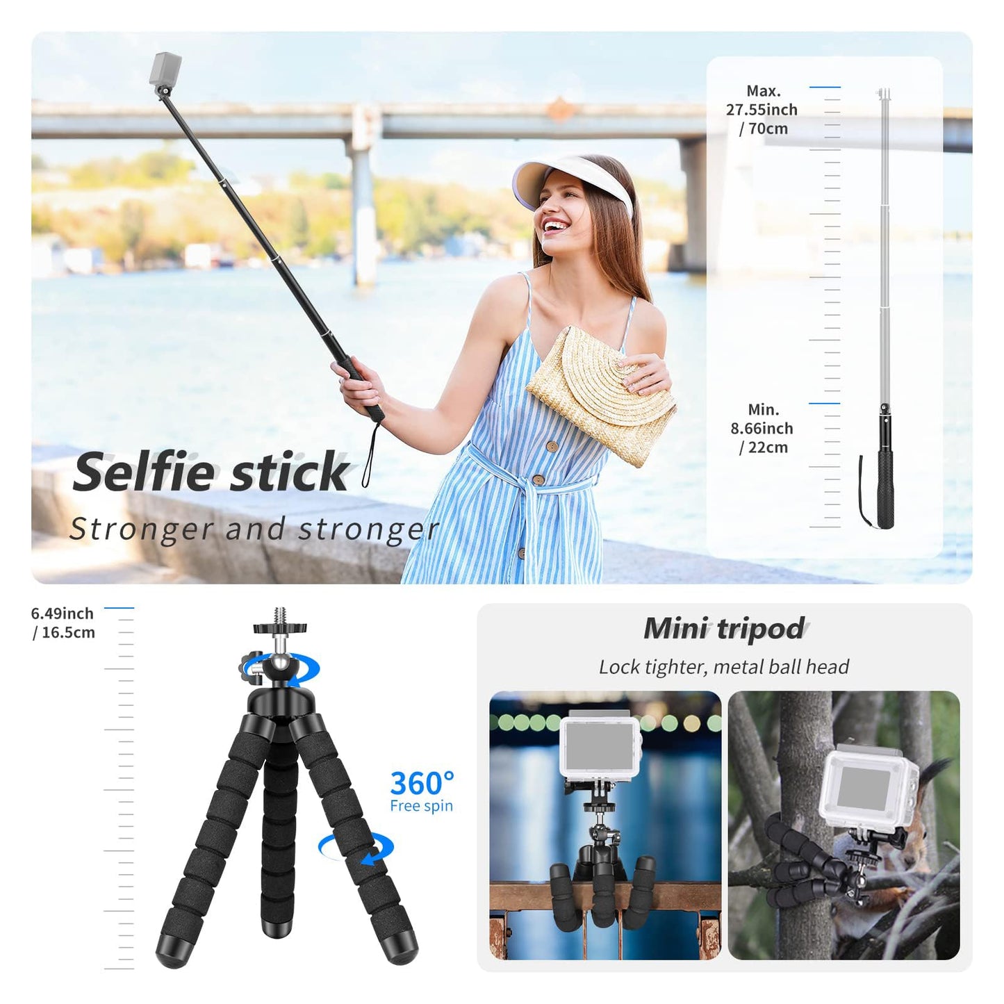 NEEWER 50 in 1 Action Camera Accessory Set Compatible with GoPro Hero 12 11 10 9 DJI OSMO 4 3 2 Insta360 X3 X2 GO 3 SJCAM DBPOWER AKASO VicTsing APEMAN WiMiUS QUMOX Lightdow Campark Sony Sports DV etc - 10085441