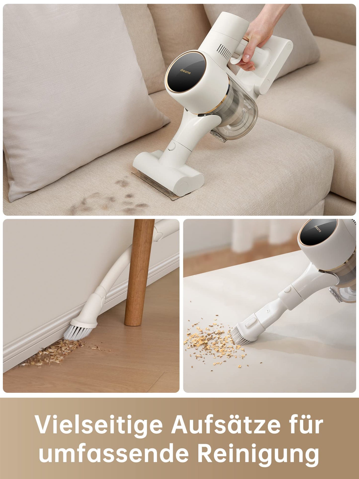 dreame R10 cordless vacuum cleaner, 20,000 PA / 120AW strong suction power, wireless vacuum cleaner, 60 min running time, brush for various surfaces with LED light, ideal for house cleaning, animal hair, carpets - VTV22B