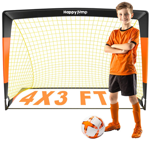 Happy Jump Pop-Up Football Goal - 120x90 cm, 1 Goal, Black Orange | Foldable Fiberglass Goal for Kids & Adults | Ideal for gardens and parks - A235262BQ1