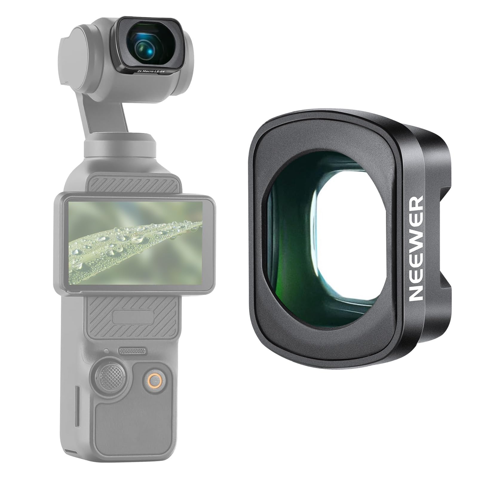 NEEWER 2x macro lens compatible with DJI Osmo Pocket 3 / Pocket 4 / Xtra Muse, HD macro lens with 3 lenses in 3 groups and magnetic attachment, do not stack filters, LS-64