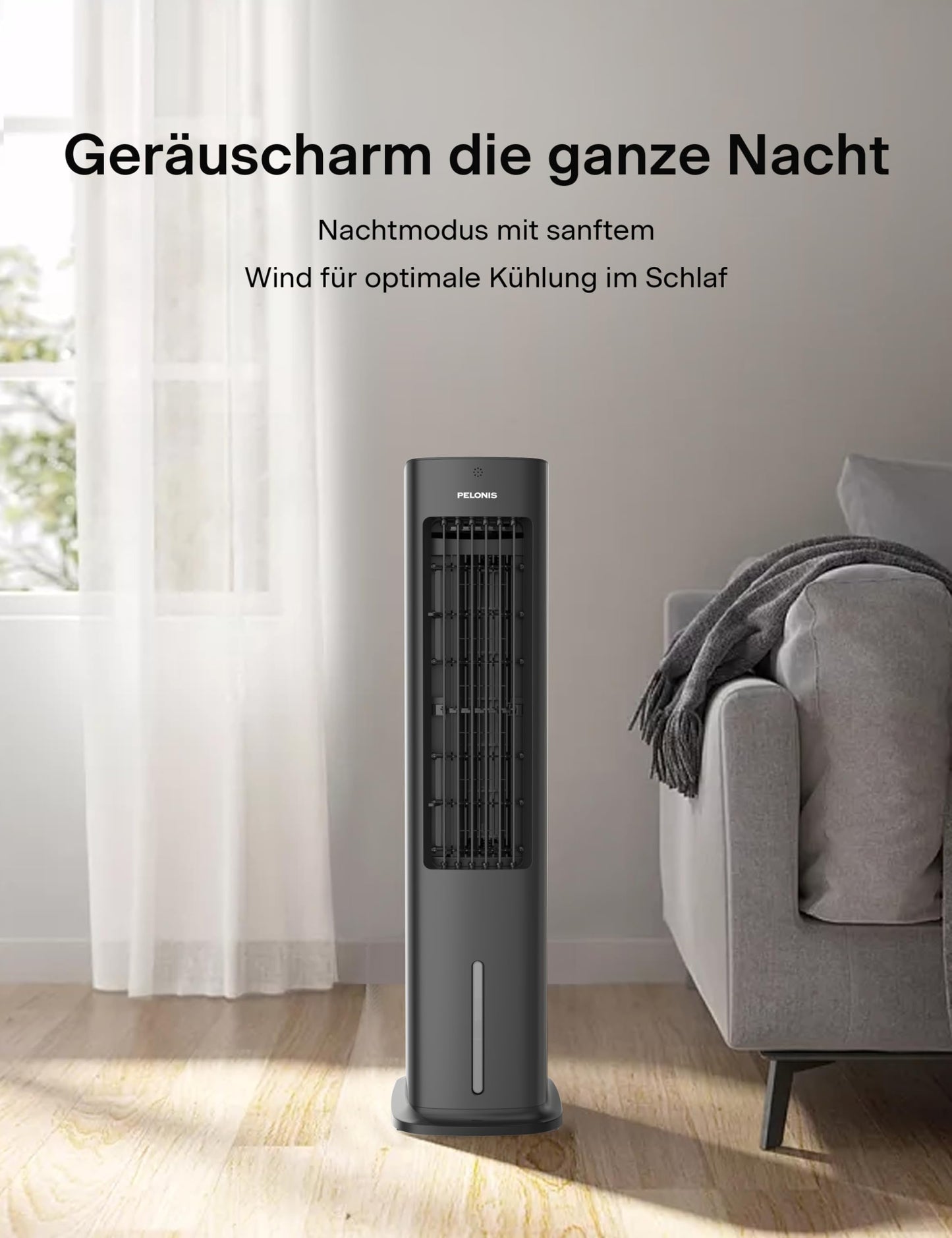 PELONIS 5L Evaporative Cooler with Remote Control, 3-in-1 Portable Air Cooler, Fan, Humidifier & Automatic Oscillation, 3 Level Timer 7H, 2 Cooling Pads for Home and Office - PE-AC100-20AR-DE