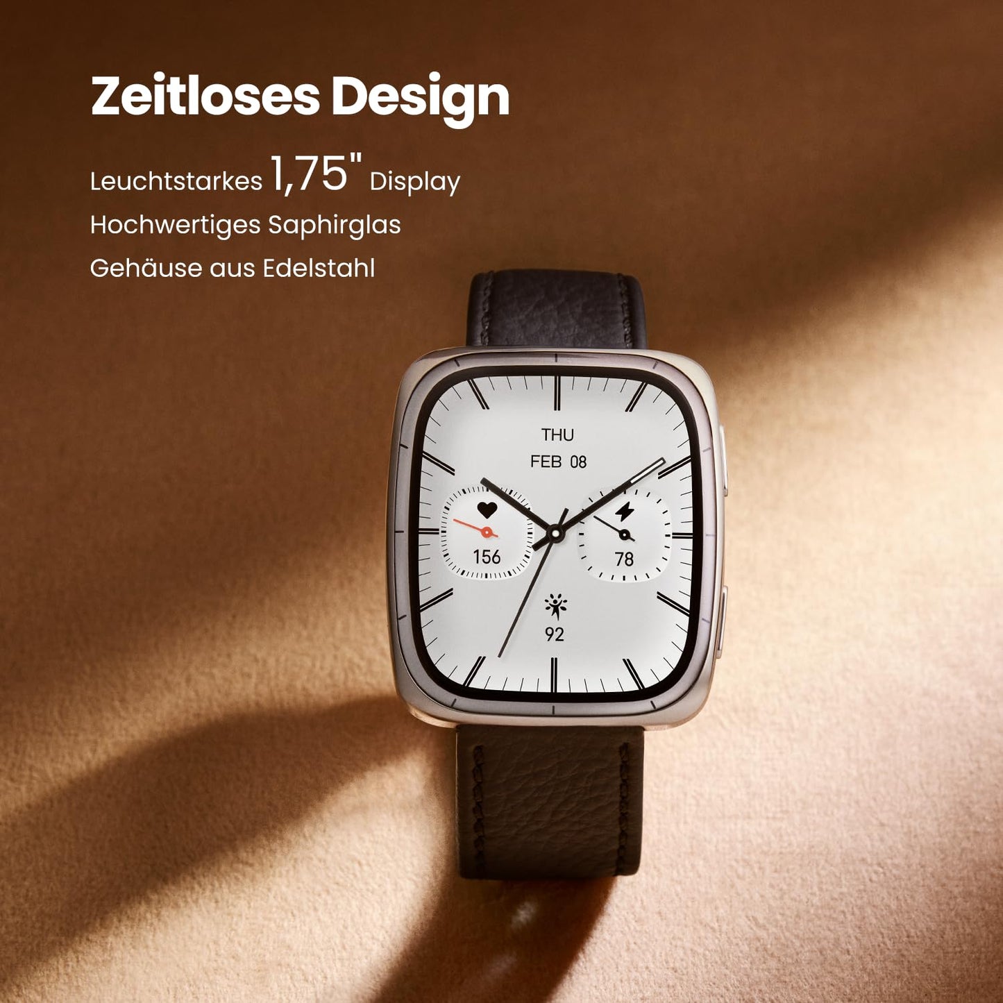 Amazfit Active 2 Smartwatch 43mm 1.75" AMOLED display, offline maps with GPS, 10 days battery, 160+ sports modes, waterproof, heart rate & sleep tracker for Android & iPhone, black leather strap