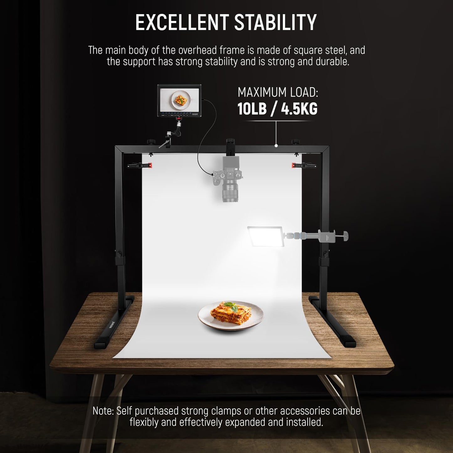 NEEWER Overhead Camera Mount for Top-Down Shooting, Steel Table Top, Multiple Mounting Platform for Flatlay Photography Light Cooking Drawing Crafts, for Tables≥1m Length ST100