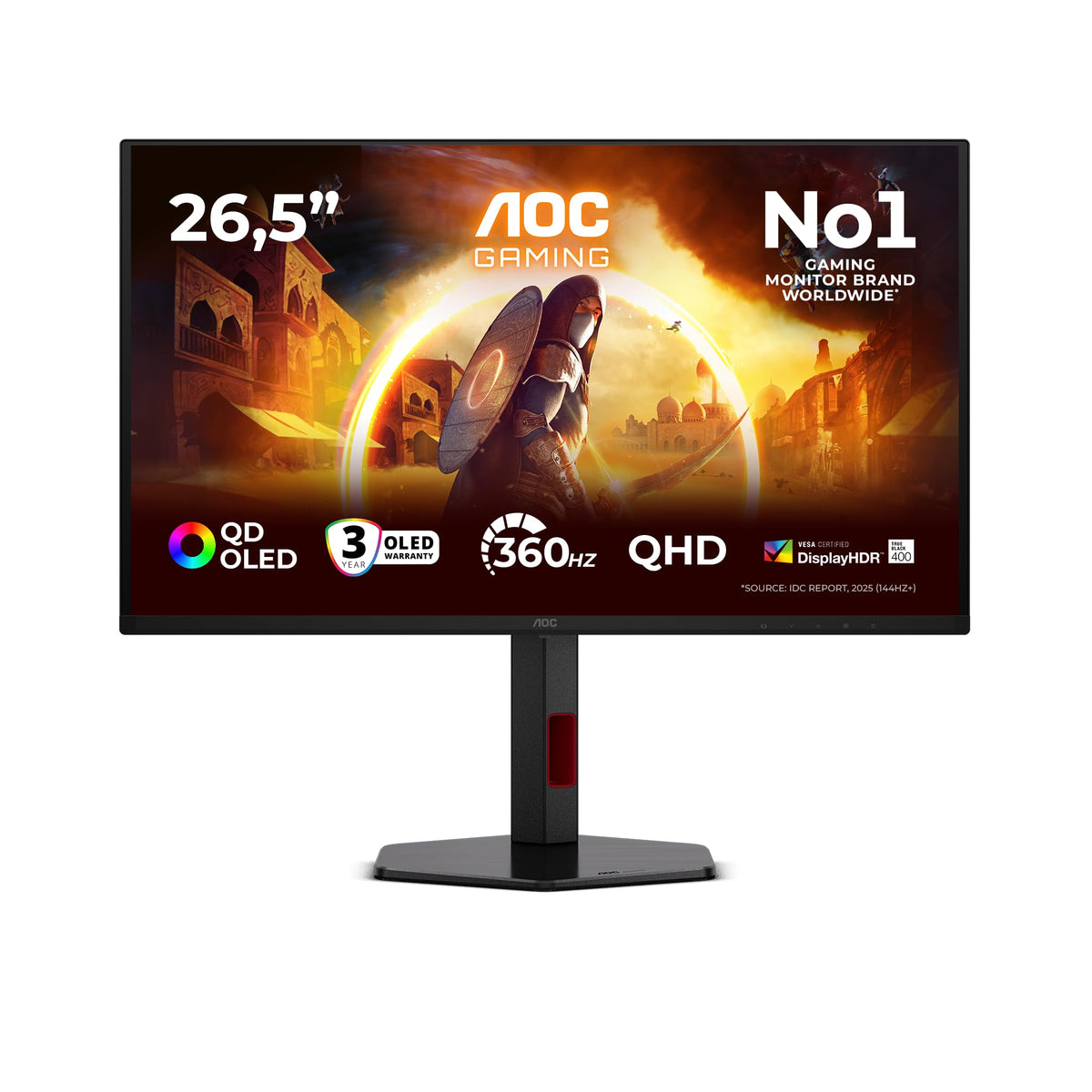 AOC Q27G4SDR Monitor de gaming de 27 inch WQHD cu Hub USB, 360Hz, panou QD-OLED, 0.03ms GtG, HDR400 TrueBlack, compatibil G-Sync, ajustare pe înălțime, (2560x1440 HDMI 2X 2.1 DP 1x 1.4) Negru